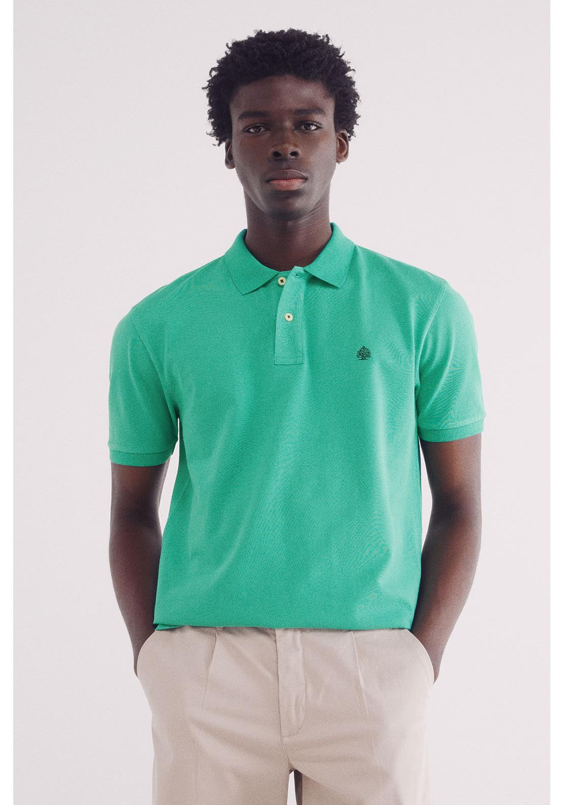 Springfield Essential Regular Fit Piqué Polo Shirt - Green 1 Shaws Department Stores