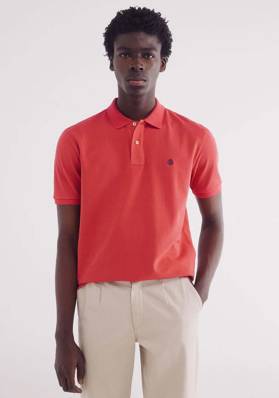 Springfield Essential Regular Fit Piqué Polo Shirt - Red 1 Shaws Department Stores