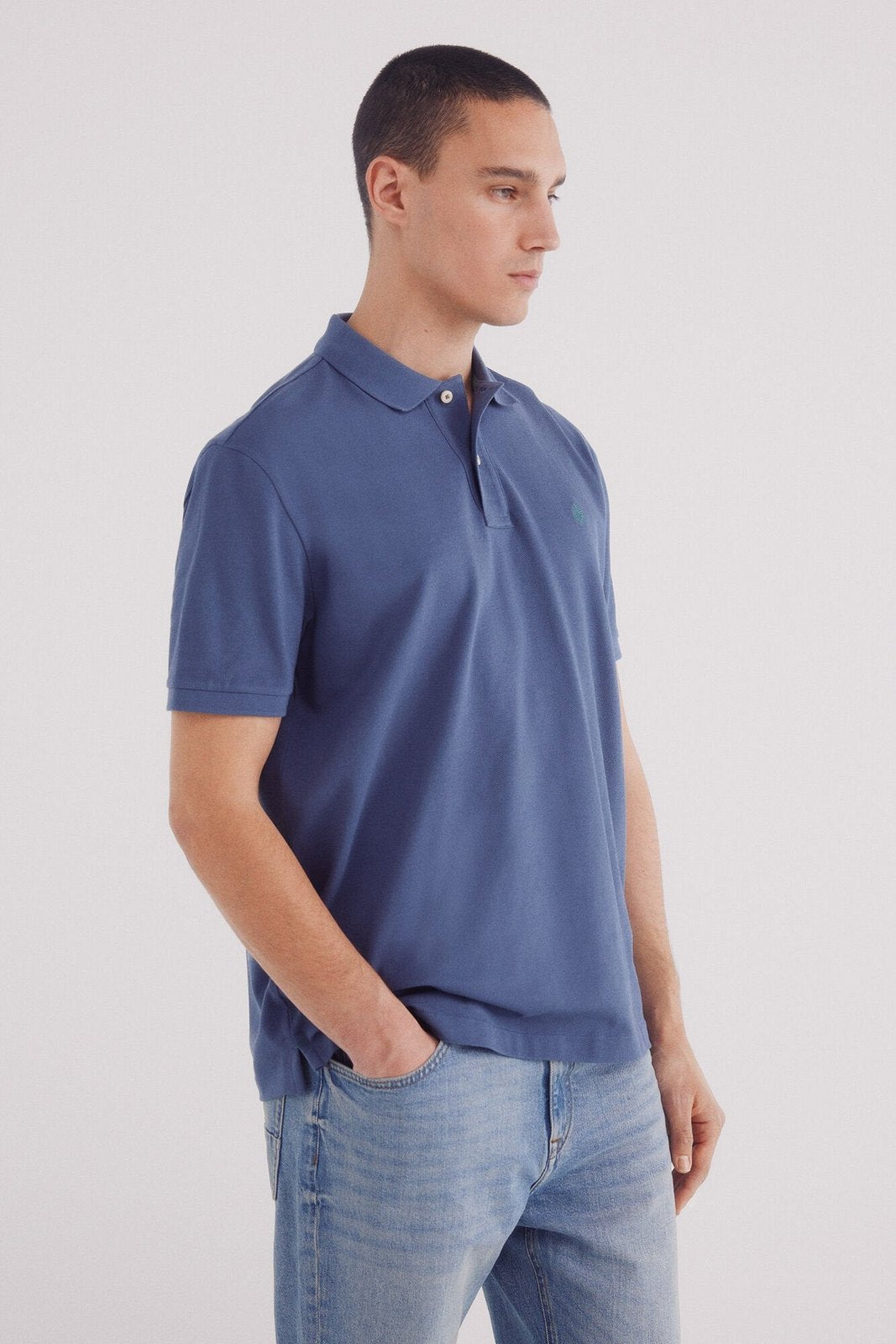 Springfield Essential regular fit piqué polo shirt - Blue 3 Shaws Department Stores