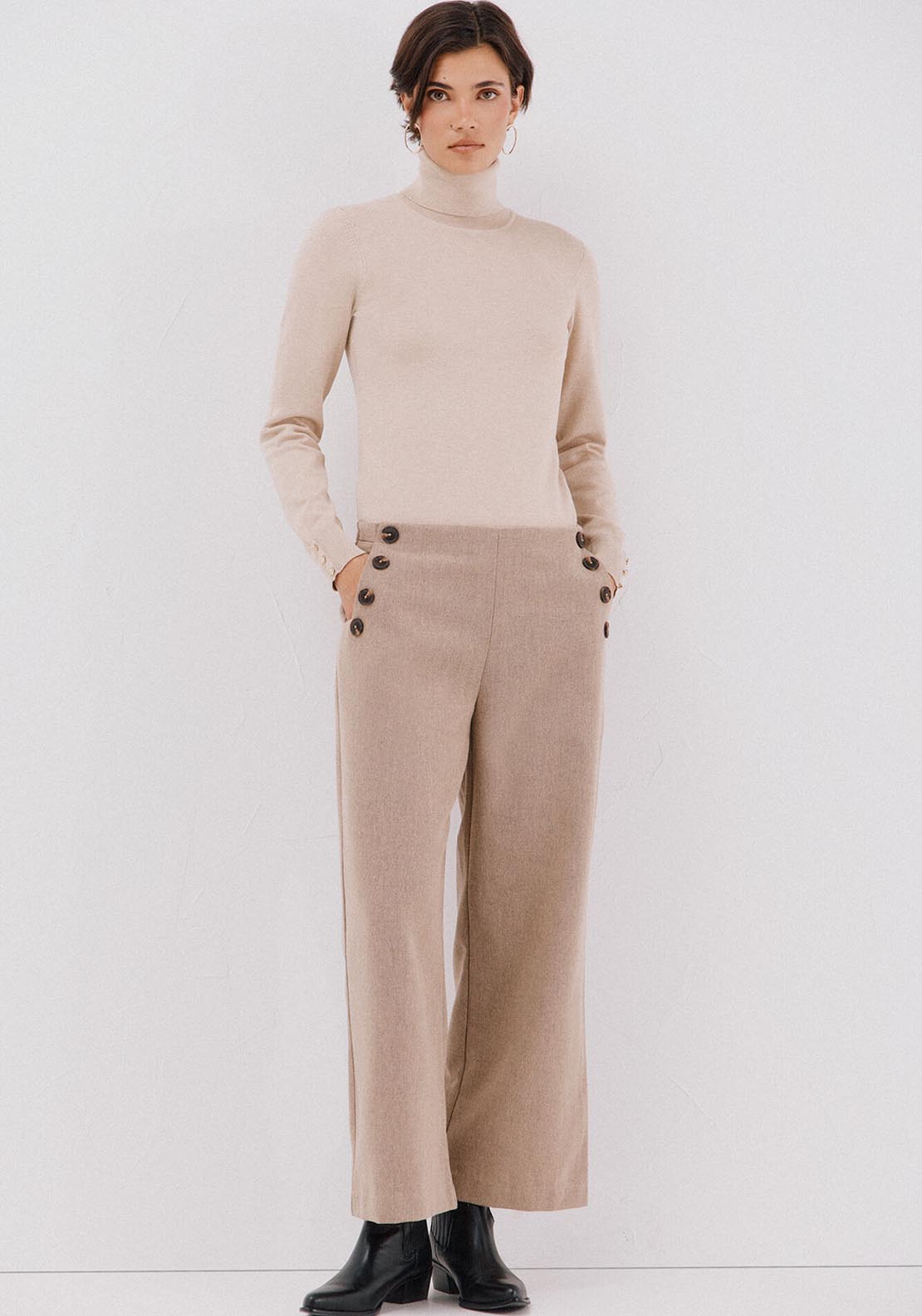 Cortefiel Wide Leg Cropped Pants - Brown 5 Shaws Department Stores