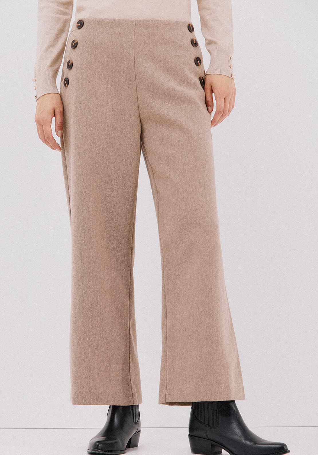 Cortefiel Wide Leg Cropped Pants - Brown 1 Shaws Department Stores