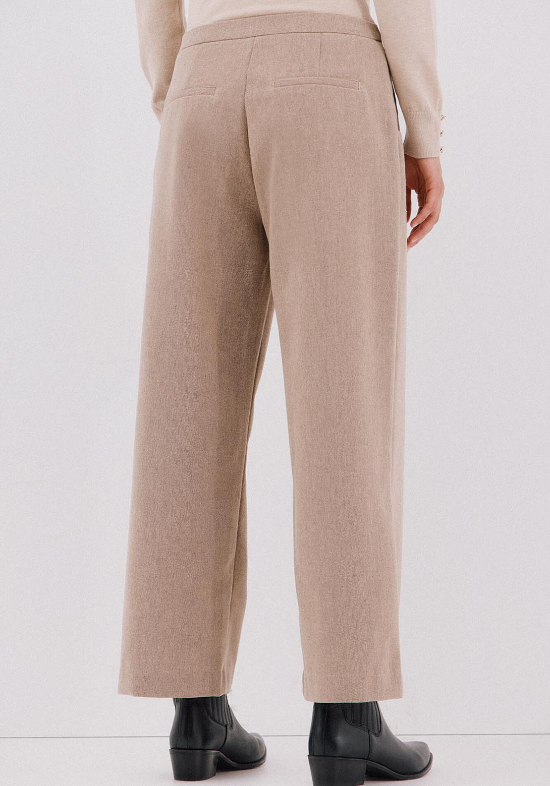 Cortefiel Wide Leg Cropped Pants - Brown 2 Shaws Department Stores