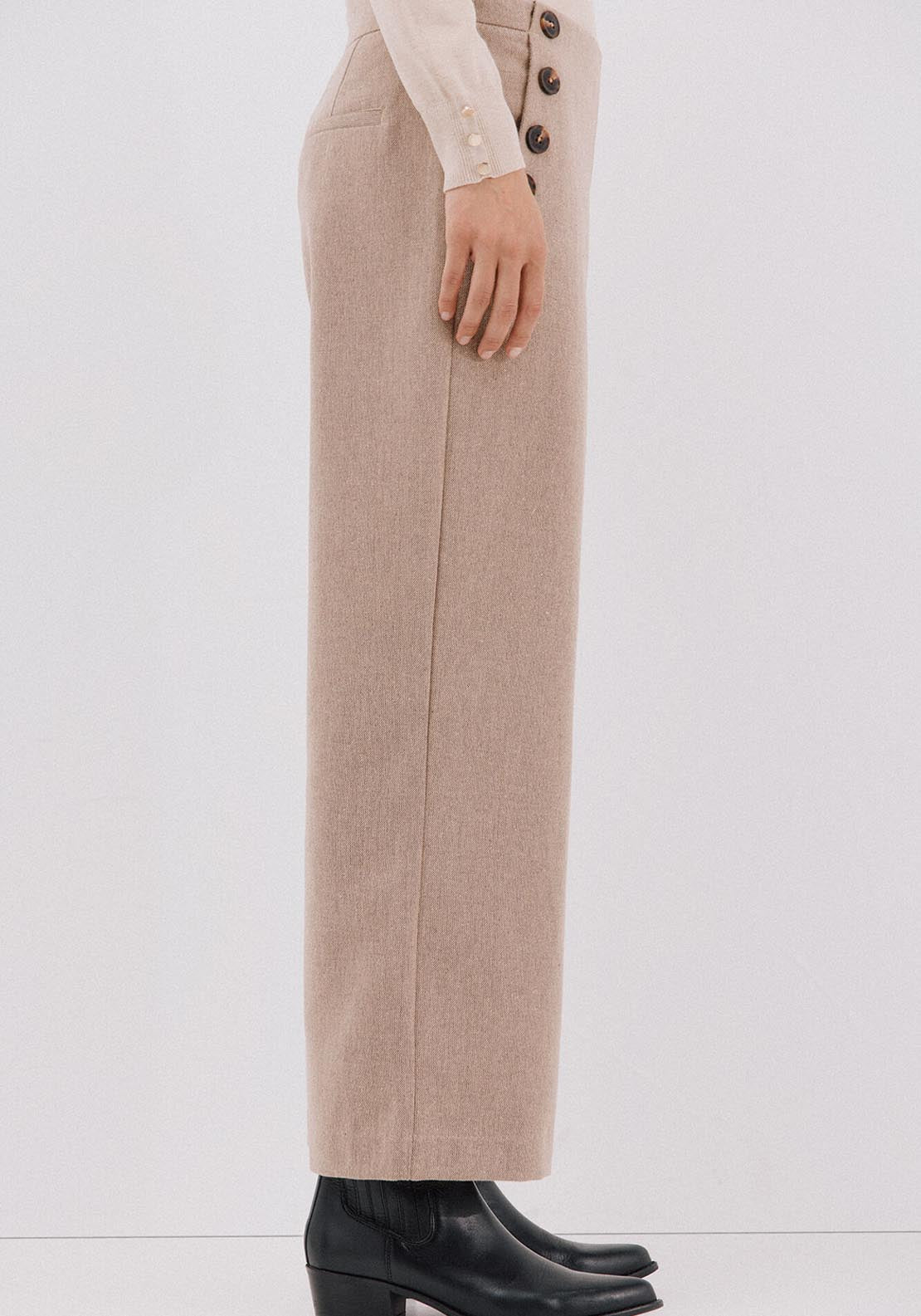 Cortefiel Wide Leg Cropped Pants - Brown 3 Shaws Department Stores