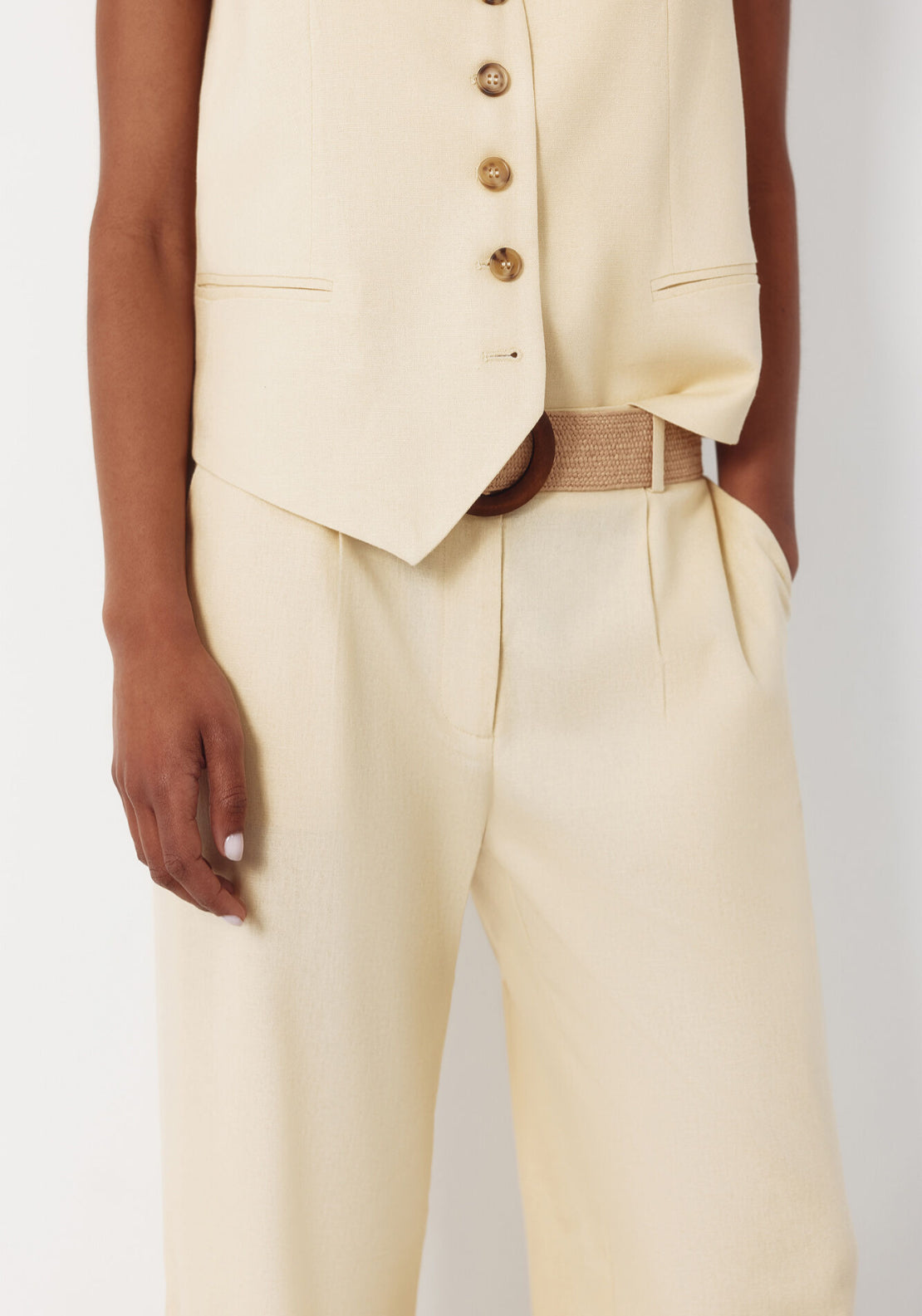 Wide Leg Trousers With Linen - Yellow