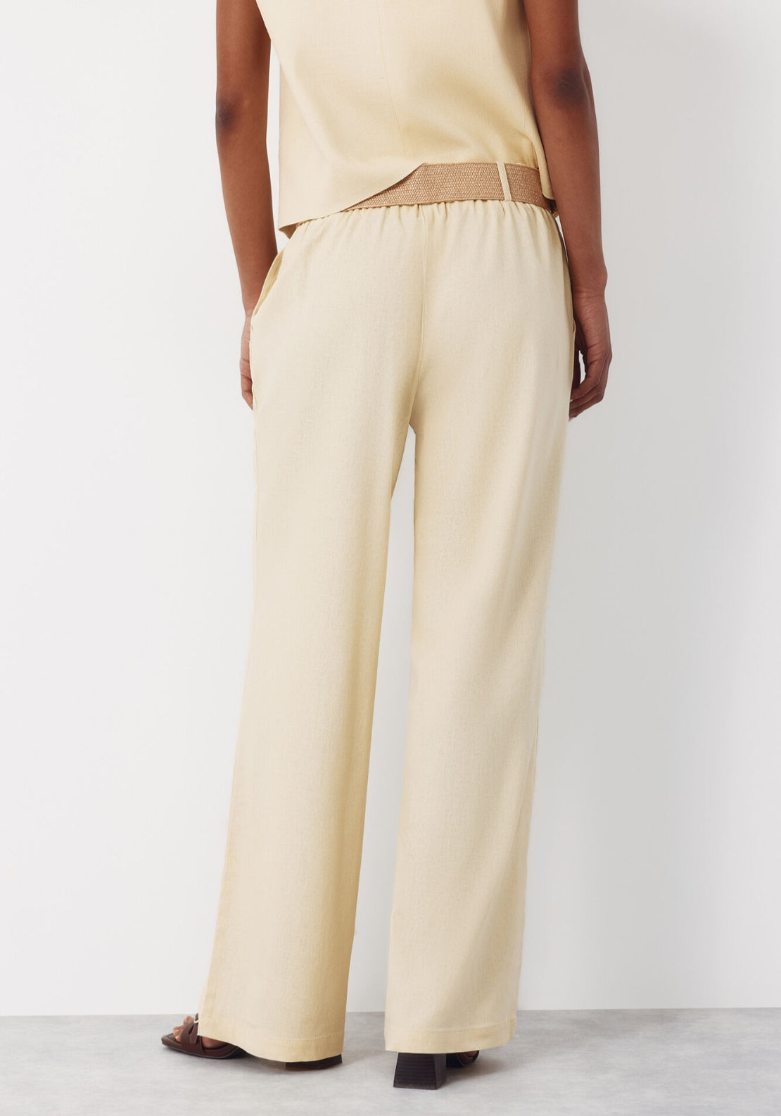Wide Leg Trousers With Linen - Yellow