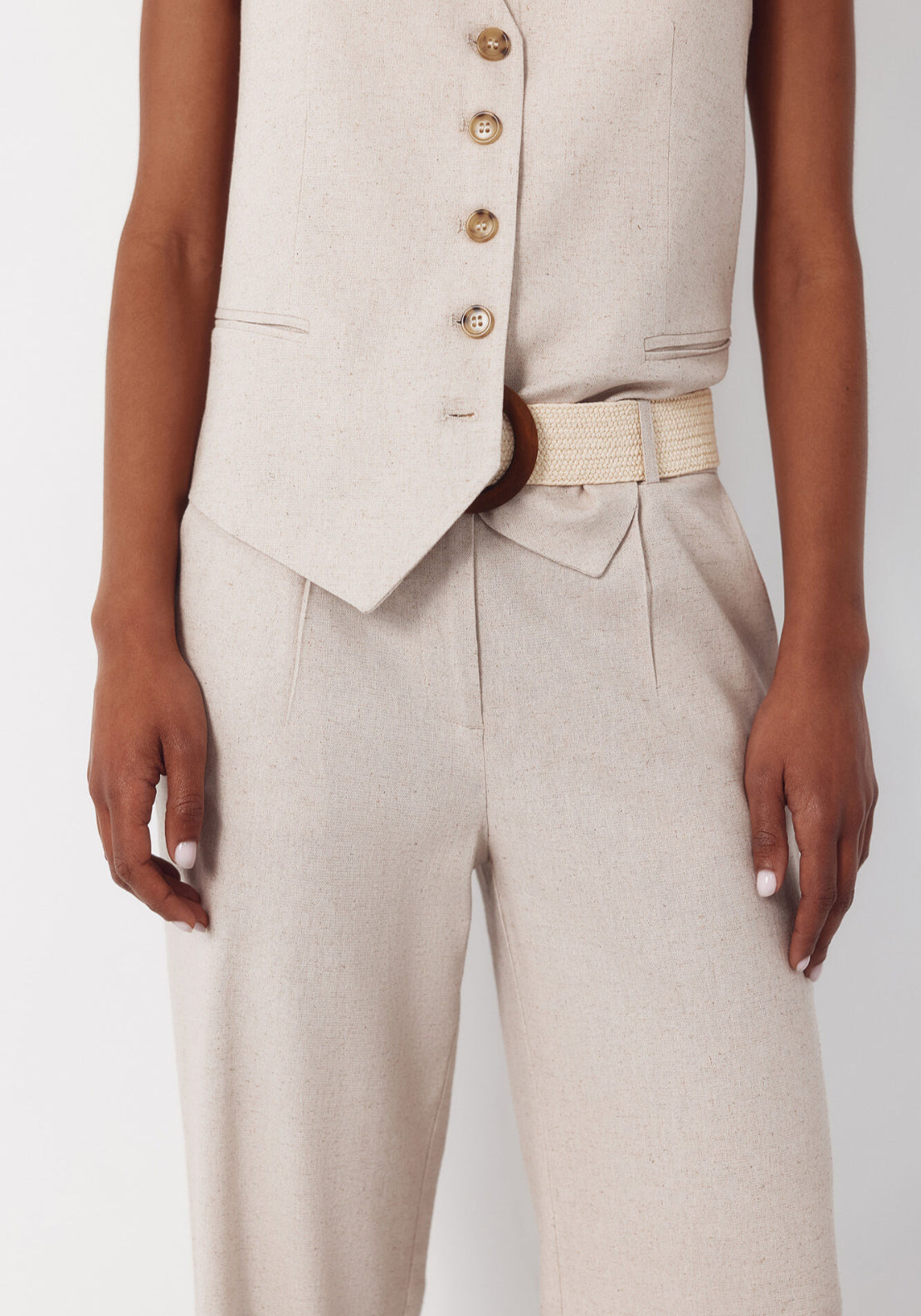 Wide Leg Trousers With Linen - Sand