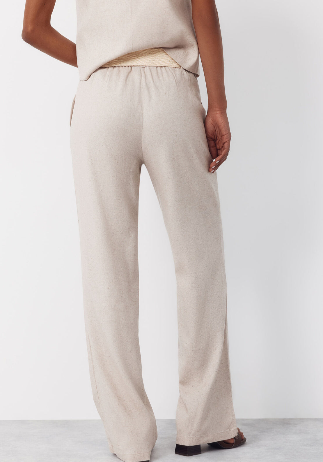 Wide Leg Trousers With Linen - Sand