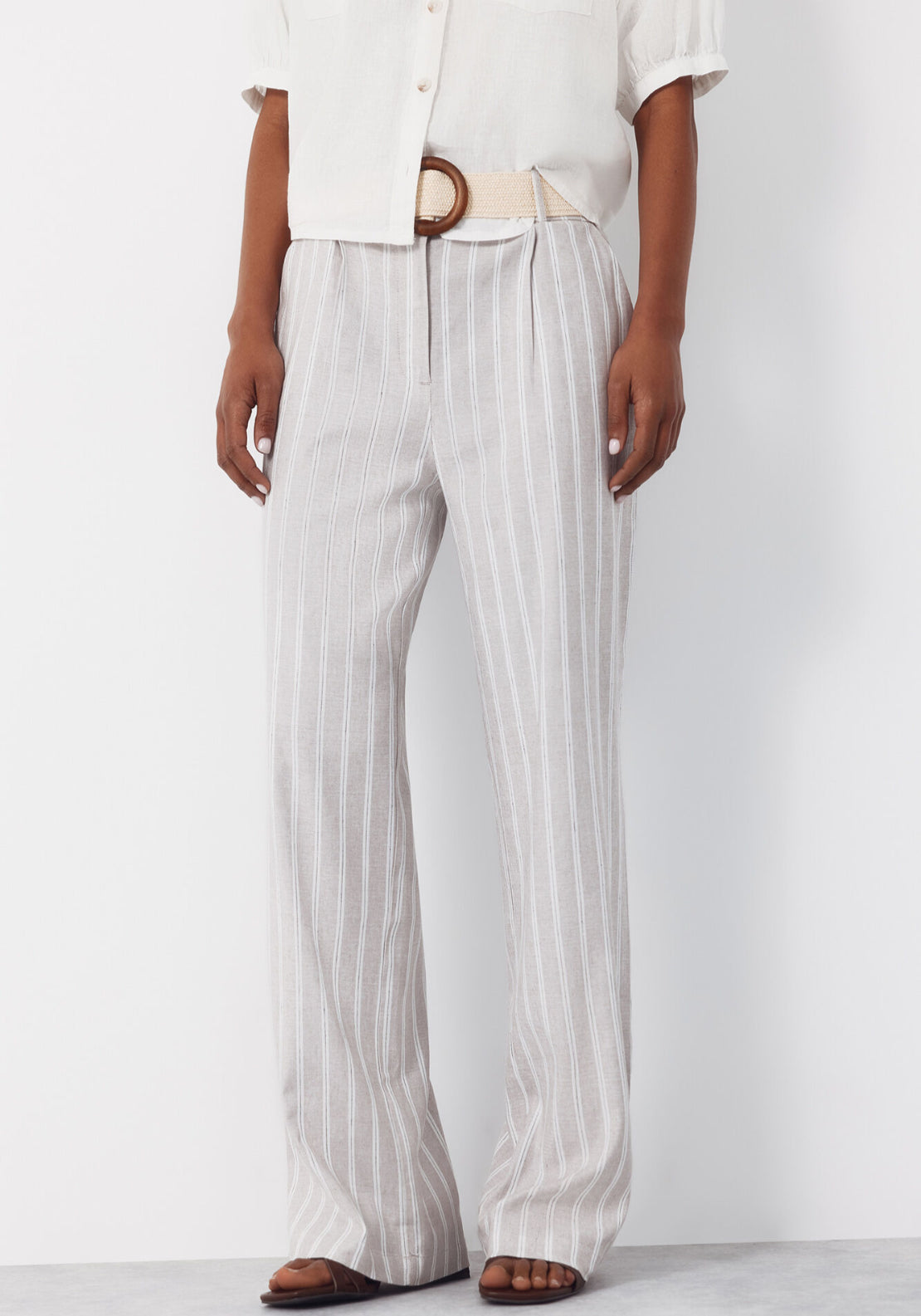 Wide Leg Trousers With Linen - White Print