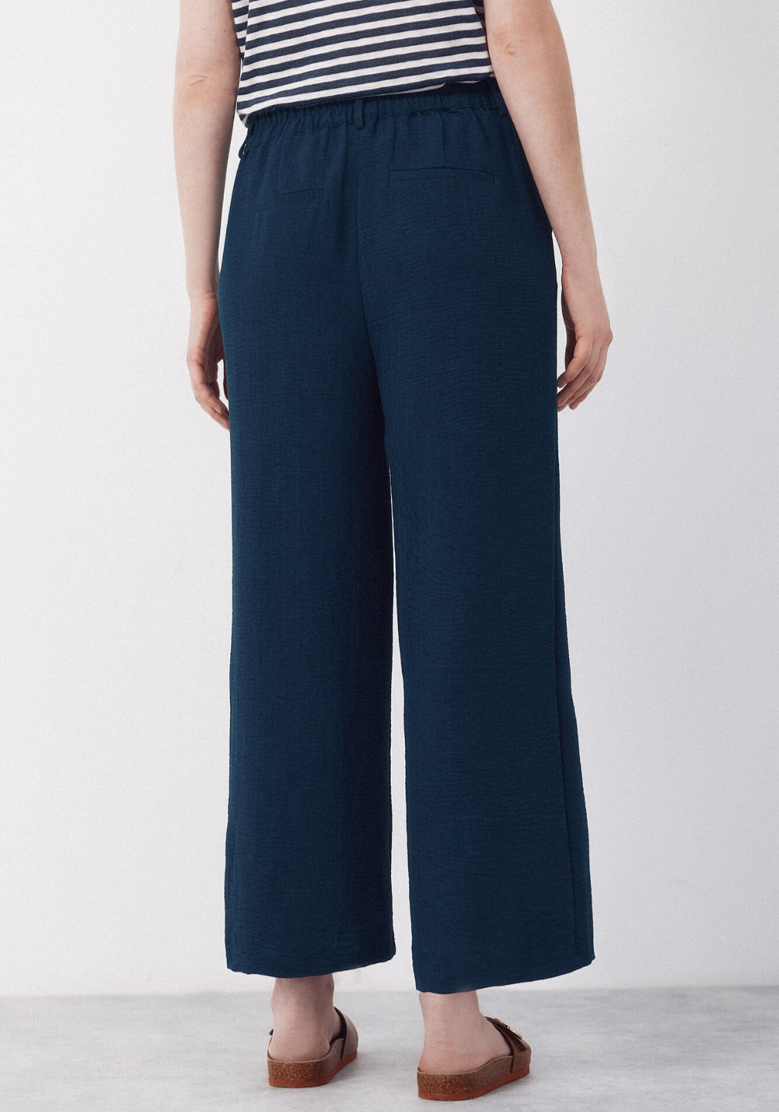 Cortefiel Textured Wide Ankle Pants - Blue 2 Shaws Department Stores