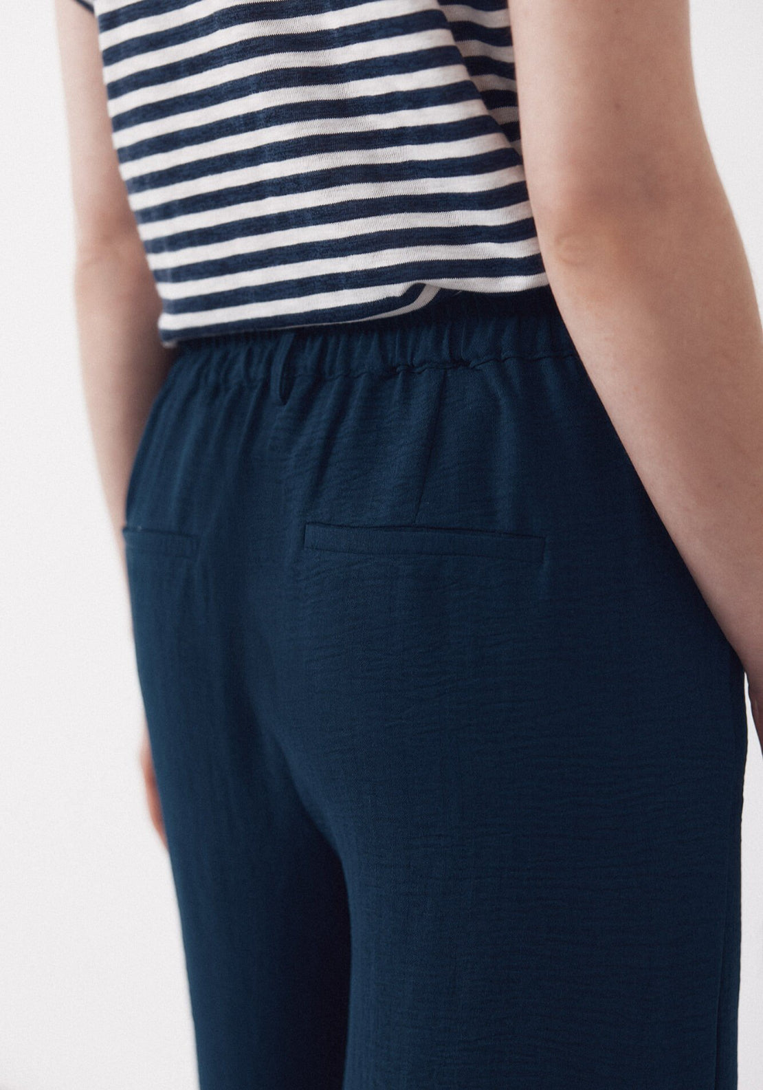 Cortefiel Textured Wide Ankle Pants - Blue 3 Shaws Department Stores