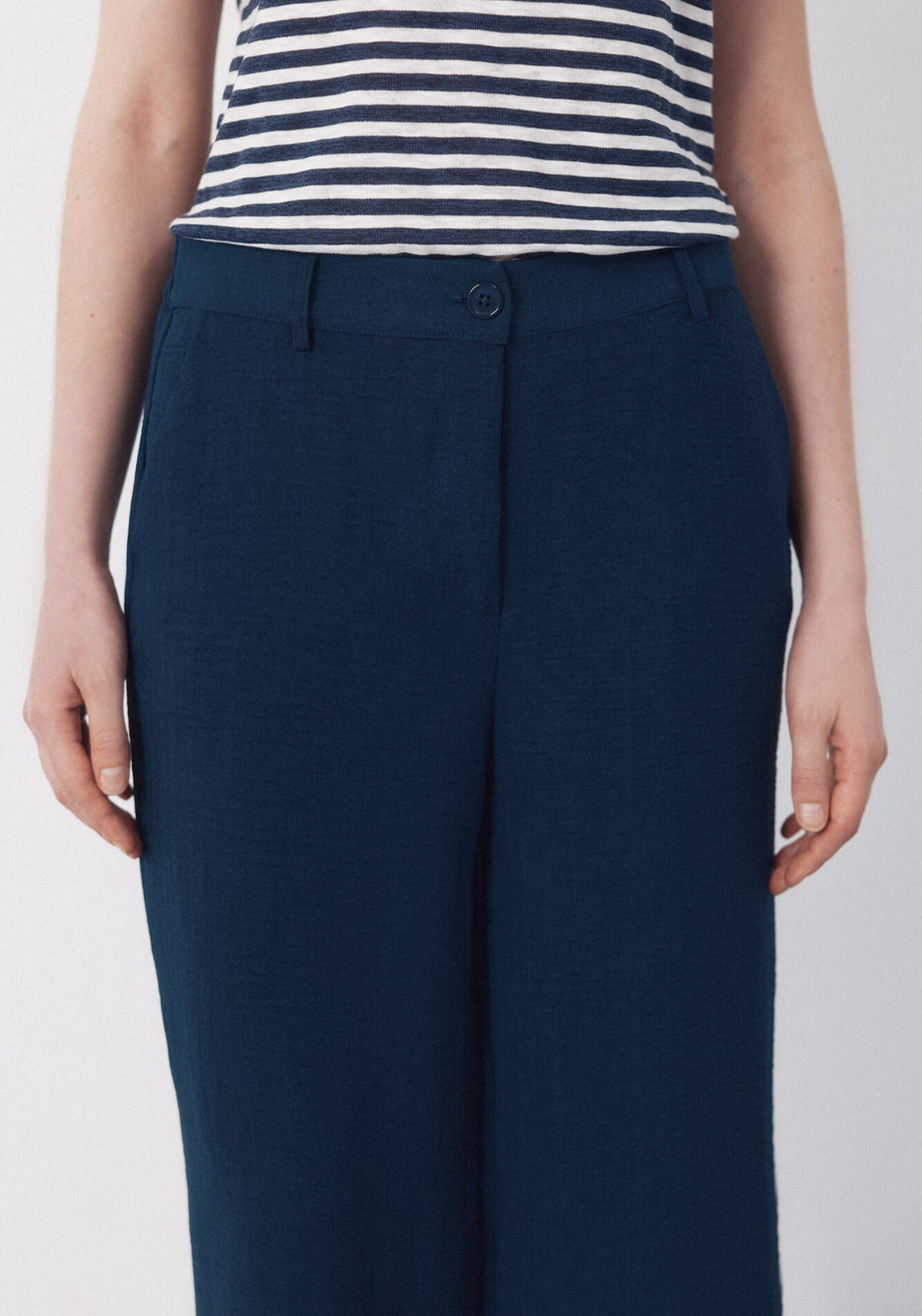 Cortefiel Textured Wide Ankle Pants - Blue 4 Shaws Department Stores
