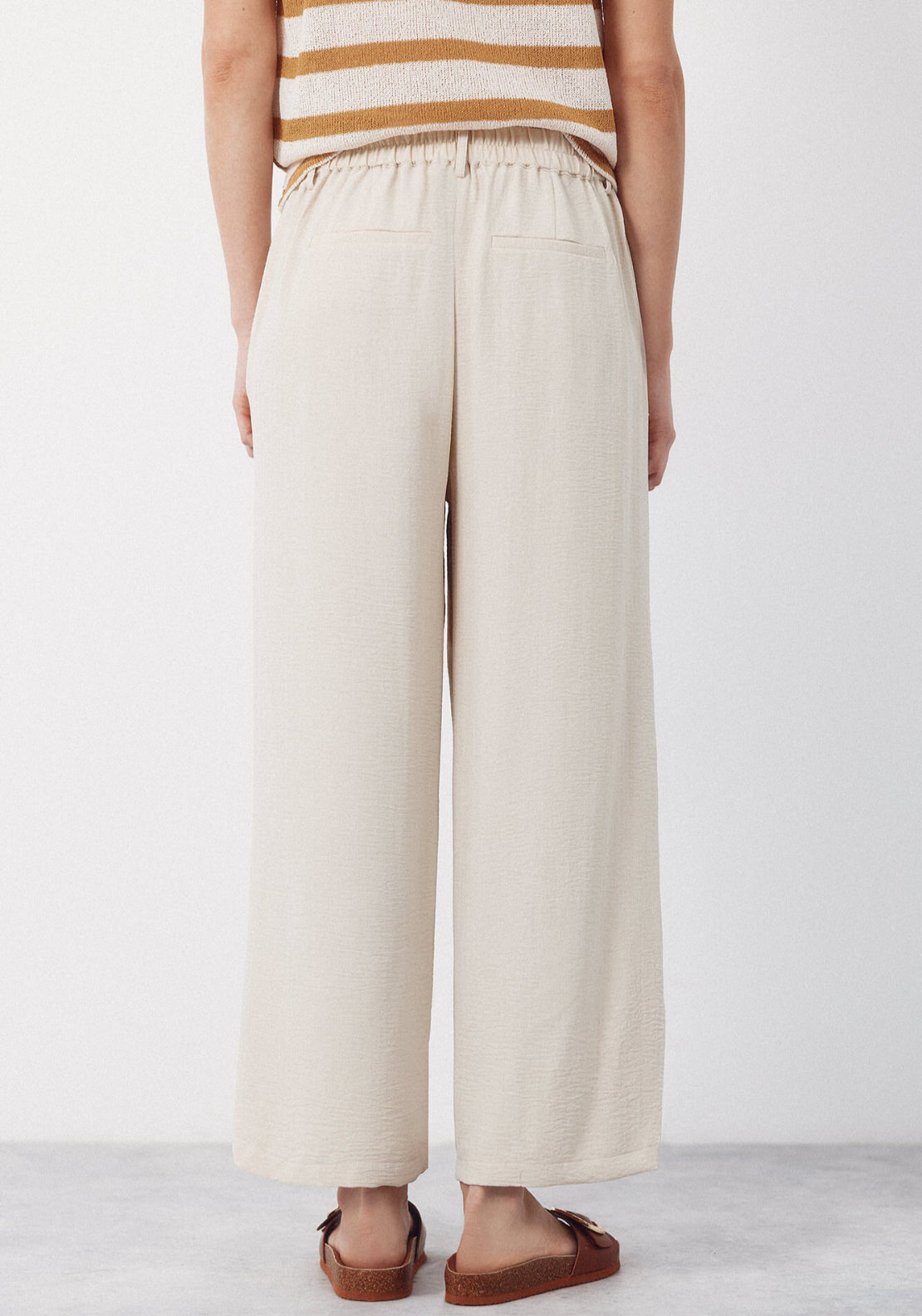 Cortefiel Textured Wide Ankle Pants - Beige 2 Shaws Department Stores