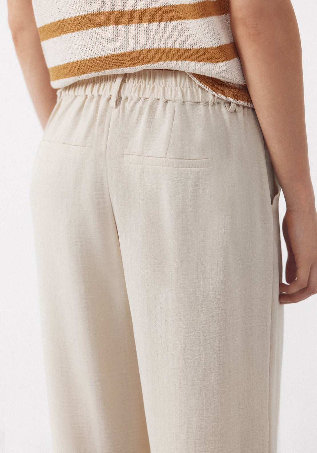 Cortefiel Textured Wide Ankle Pants - Beige 3 Shaws Department Stores