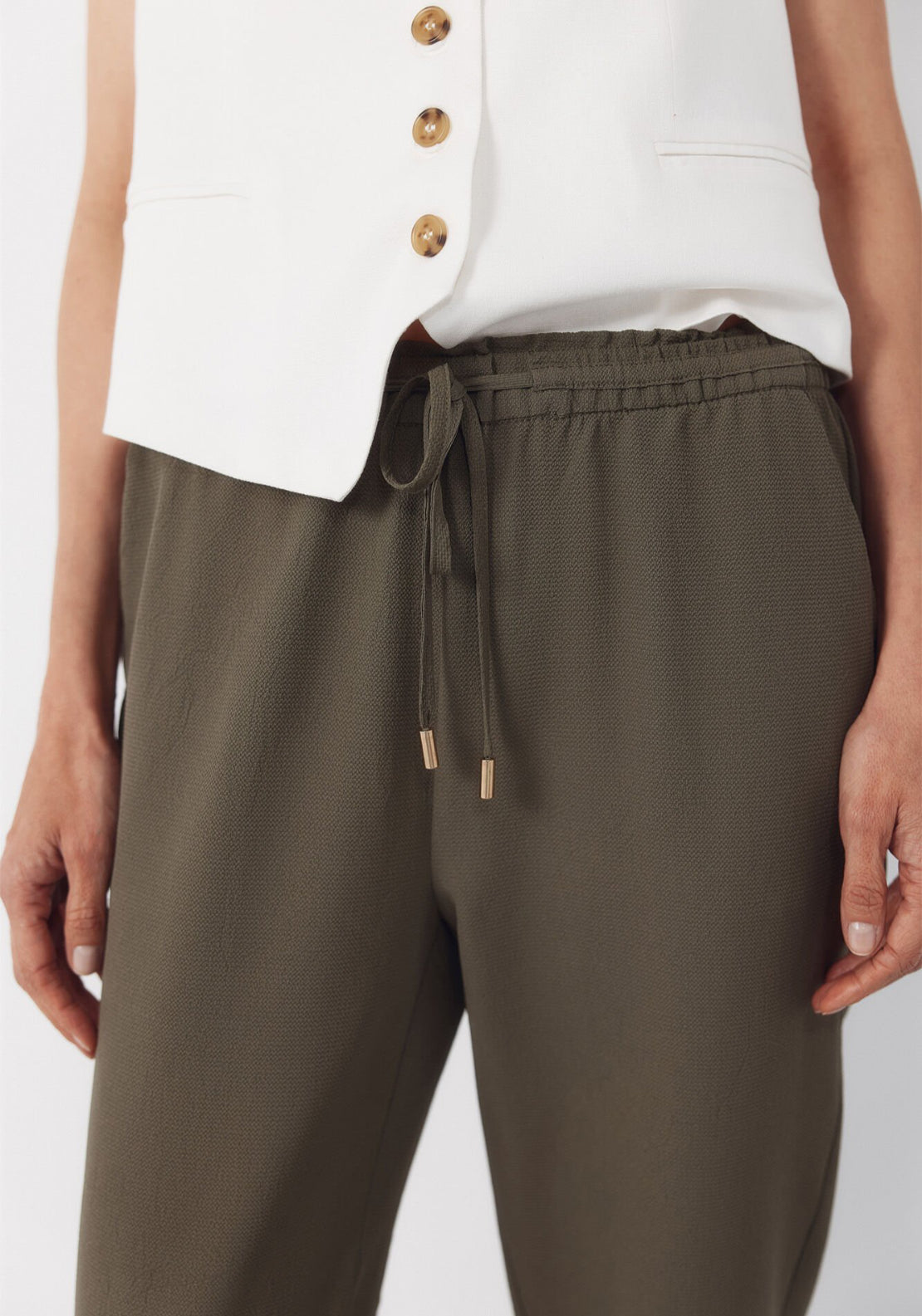Cortefiel Flowy Textured Ruffle Trousers - Green 4 Shaws Department Stores