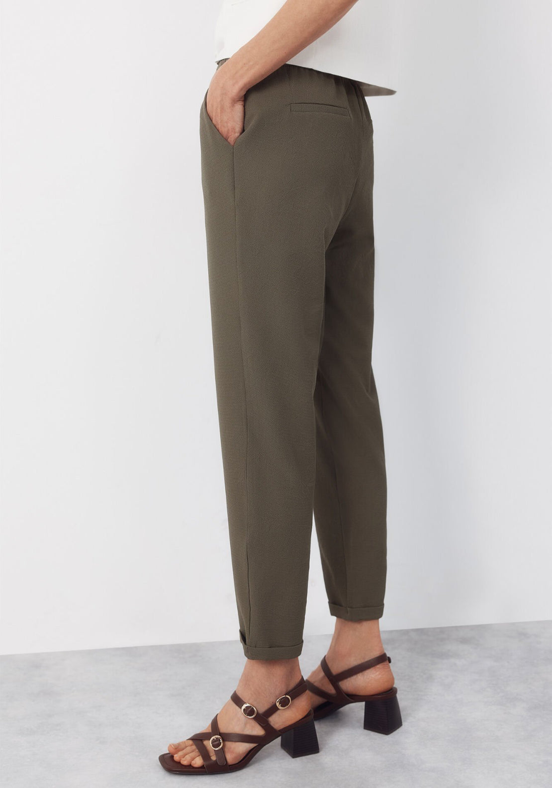 Cortefiel Flowy Textured Ruffle Trousers - Green 3 Shaws Department Stores