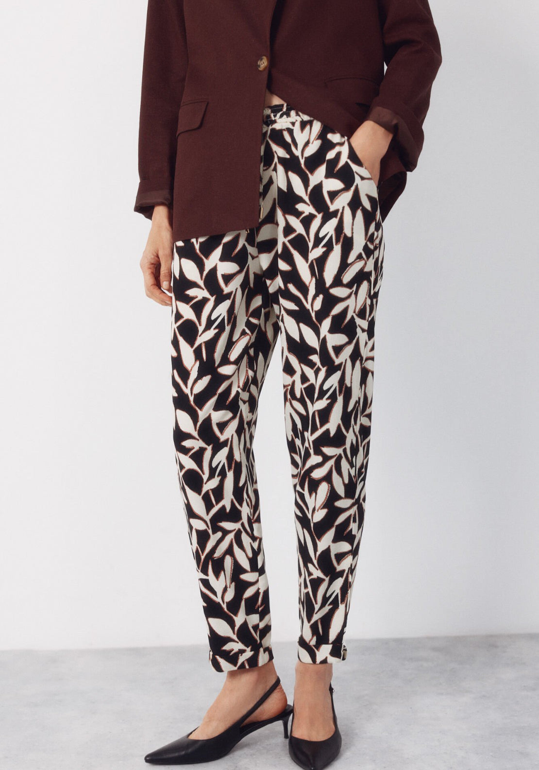 Cortefiel Flowy Textured Ruffle Trousers - Multicolour 1 Shaws Department Stores