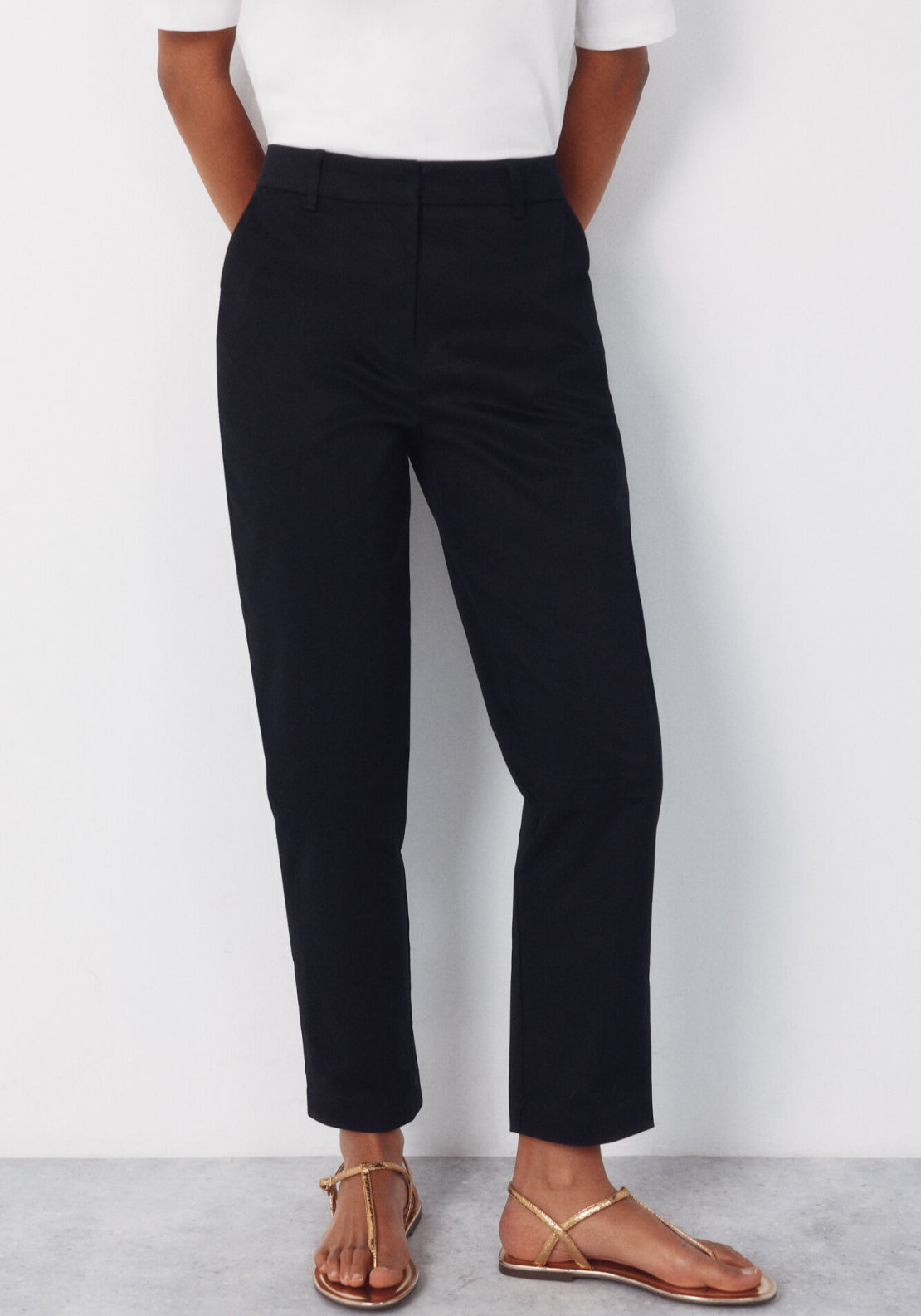 Slim Fit Ankle Trousers - Black