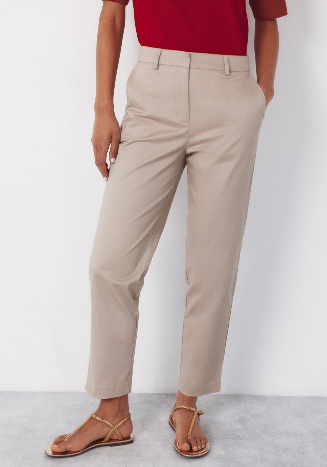 Cortefiel Slim Fit Ankle Trousers - Beige 1 Shaws Department Stores