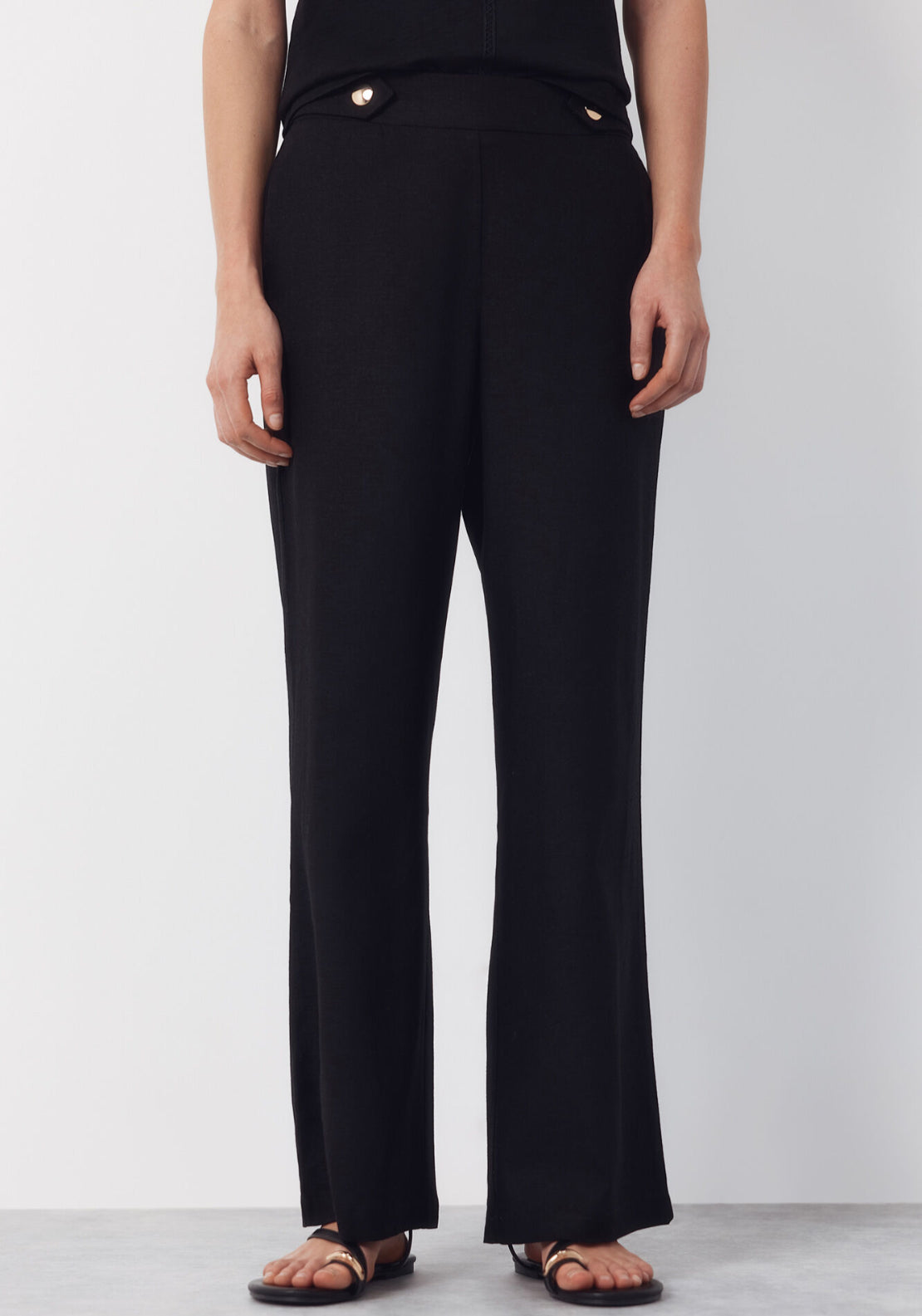 Linen Trousers With Gold Buttons - Black