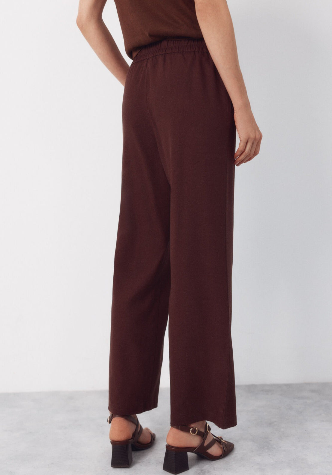 Cortefiel Linen Trousers With Gold Buttons - Brown 2 Shaws Department Stores