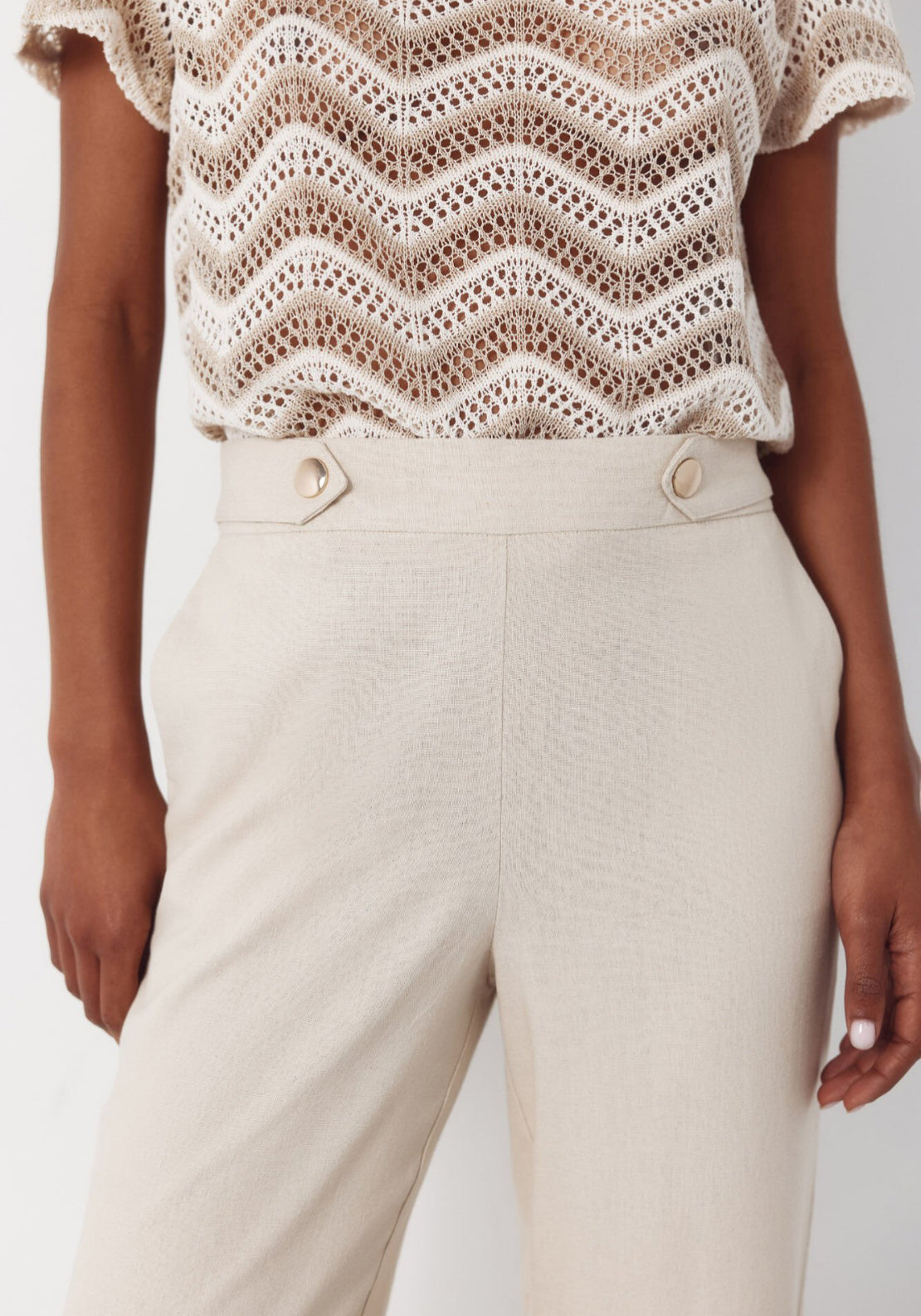 Cortefiel Linen Trousers With Gold Buttons - Beige 4 Shaws Department Stores