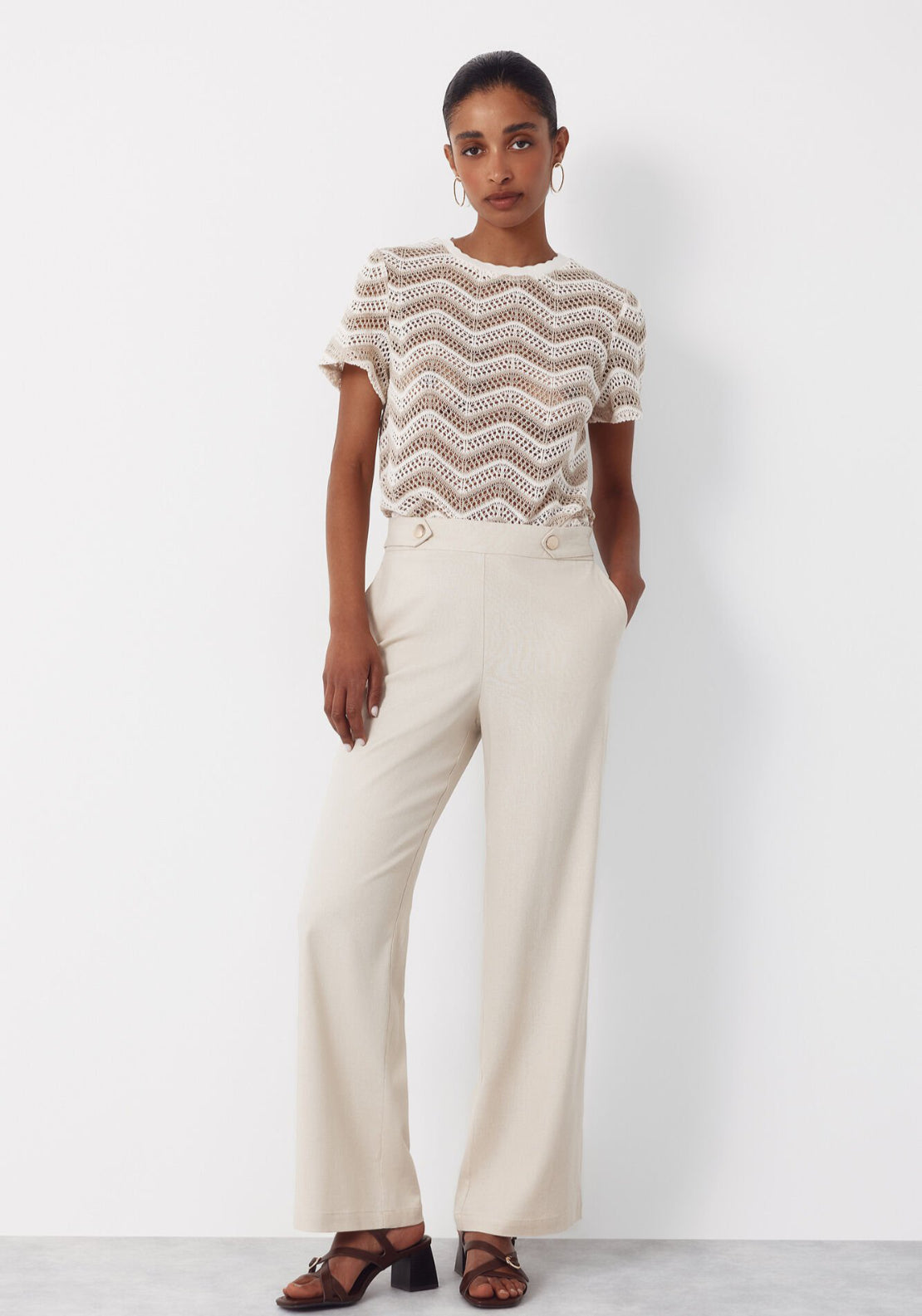 Cortefiel Linen Trousers With Gold Buttons - Beige 5 Shaws Department Stores