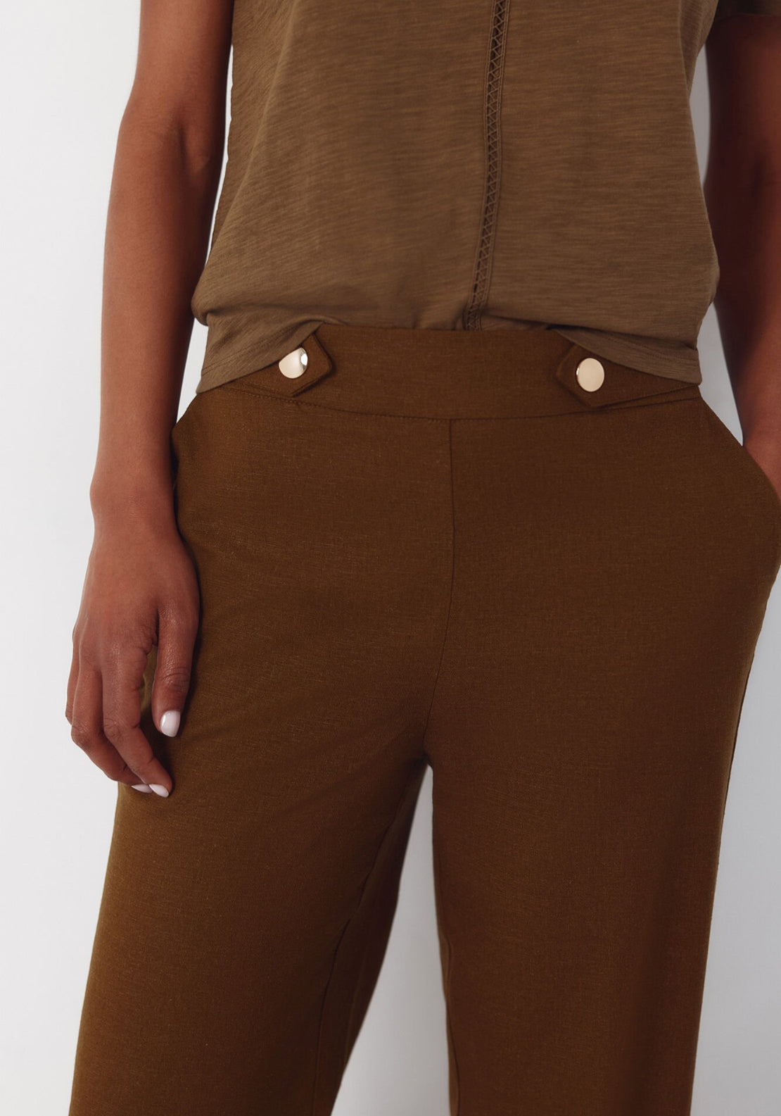 Cortefiel Linen Trousers With Gold Buttons - Green 4 Shaws Department Stores