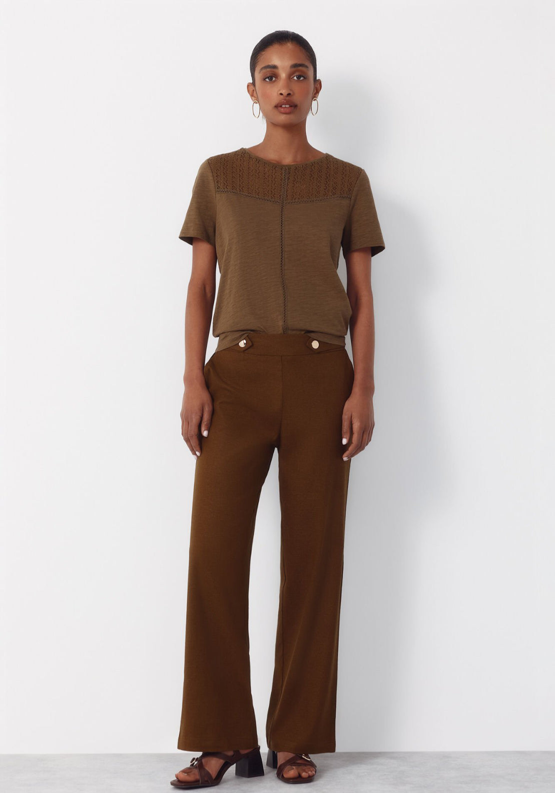 Cortefiel Linen Trousers With Gold Buttons - Green 6 Shaws Department Stores
