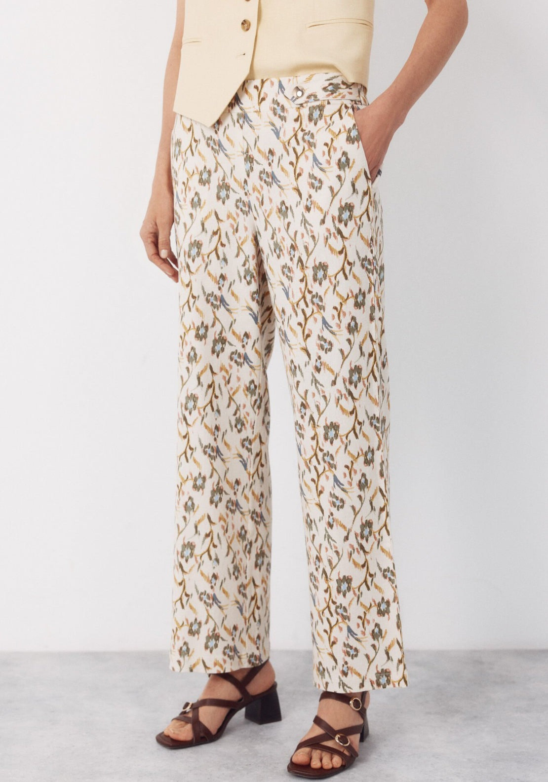Cortefiel Linen Trousers With Gold Buttons - Multicolour 1 Shaws Department Stores