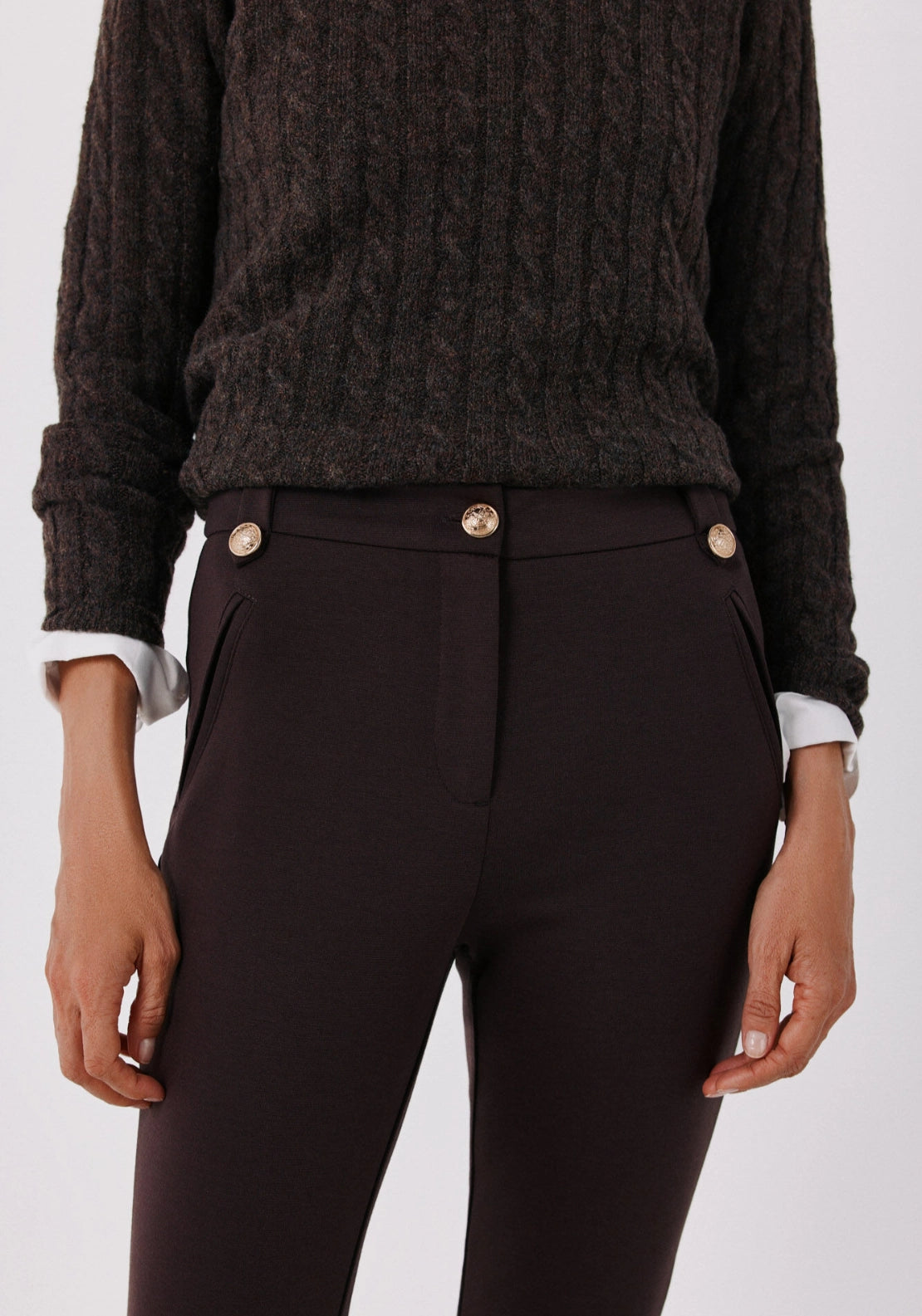 Roma Stretch Knit Trousers - Dark Brown