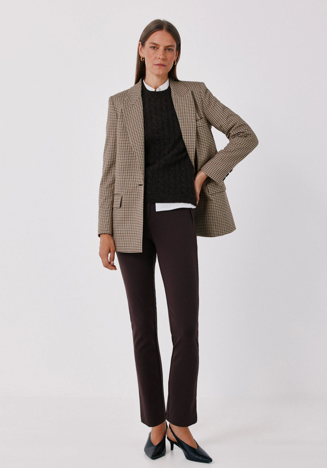 Roma Stretch Knit Trousers - Dark Brown