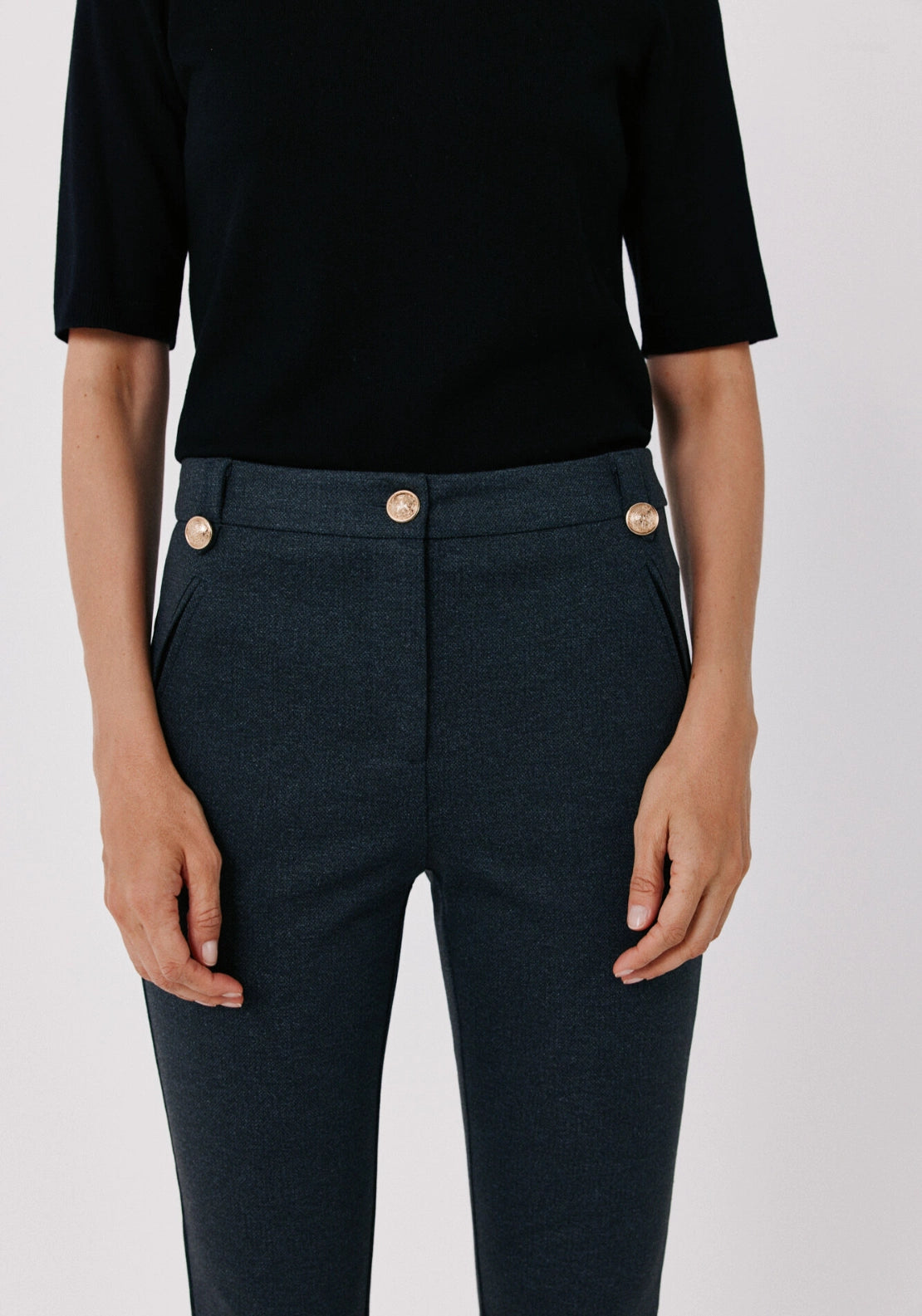 Roma Stretch Knit Trousers - Grey Print