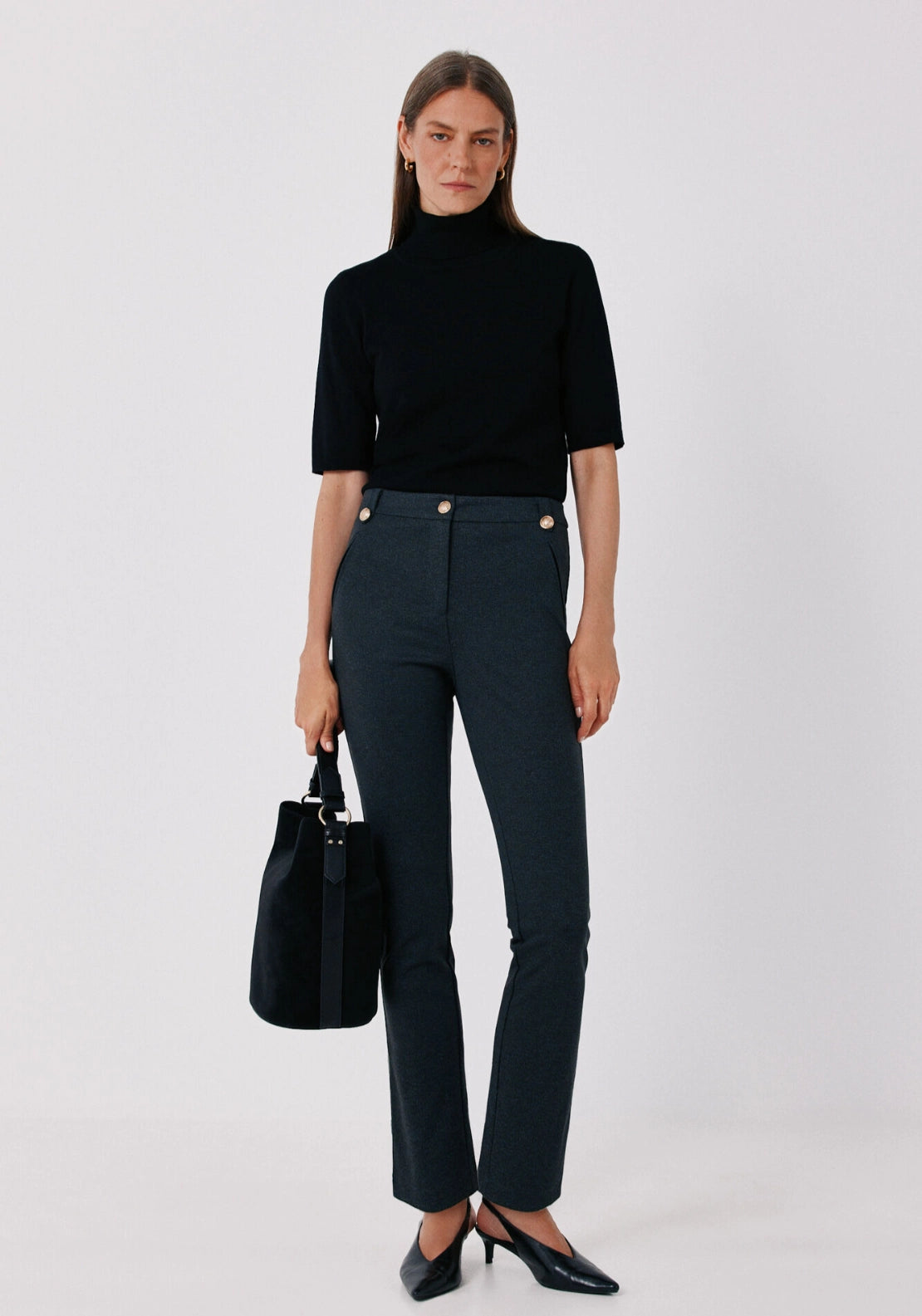 Roma Stretch Knit Trousers - Grey Print