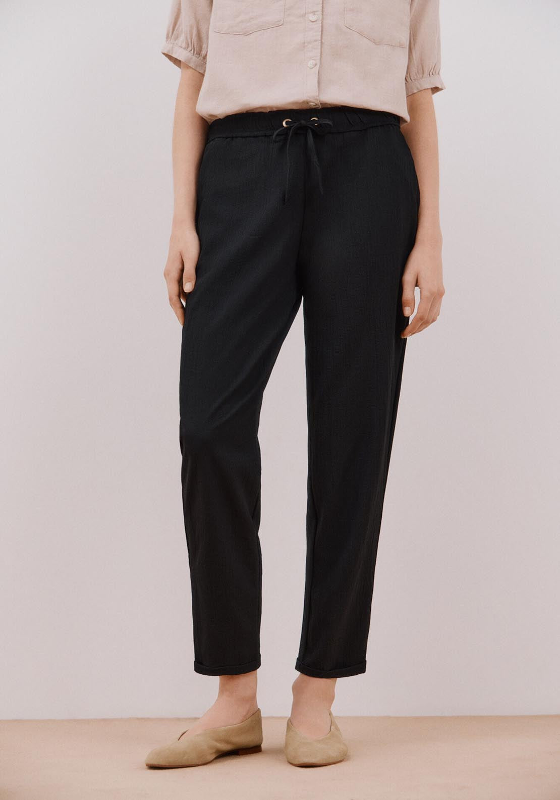 Cortefiel Very Fluid Pants - Black 1 Shaws Department Stores