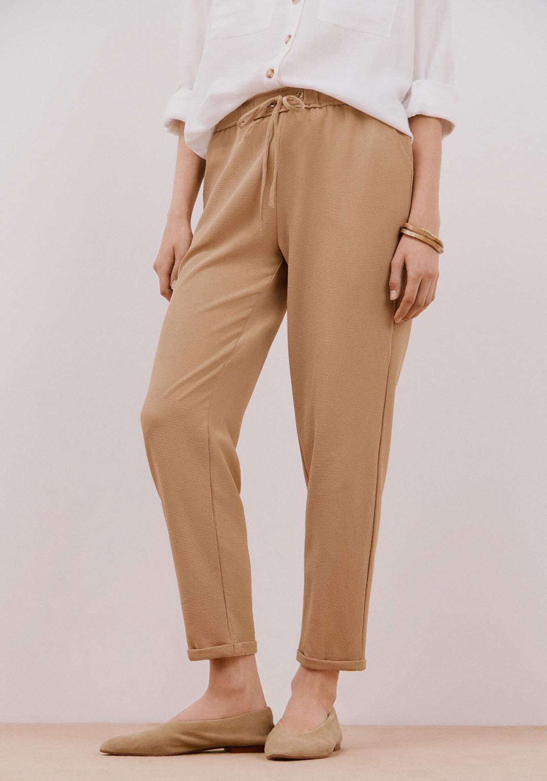 Cortefiel Very Fluid Pants - Sand 1 Shaws Department Stores