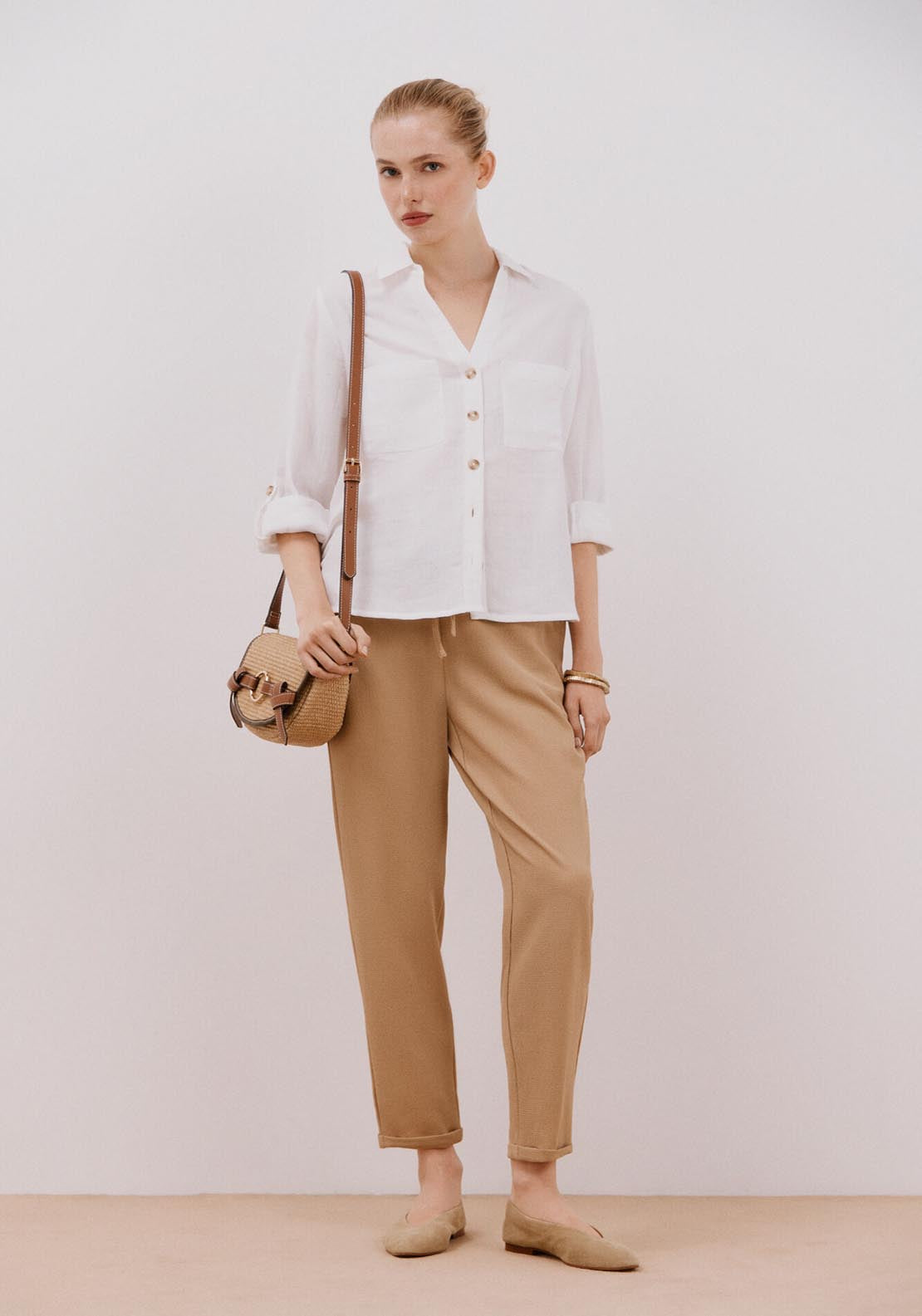 Cortefiel Very Fluid Pants - Sand 6 Shaws Department Stores