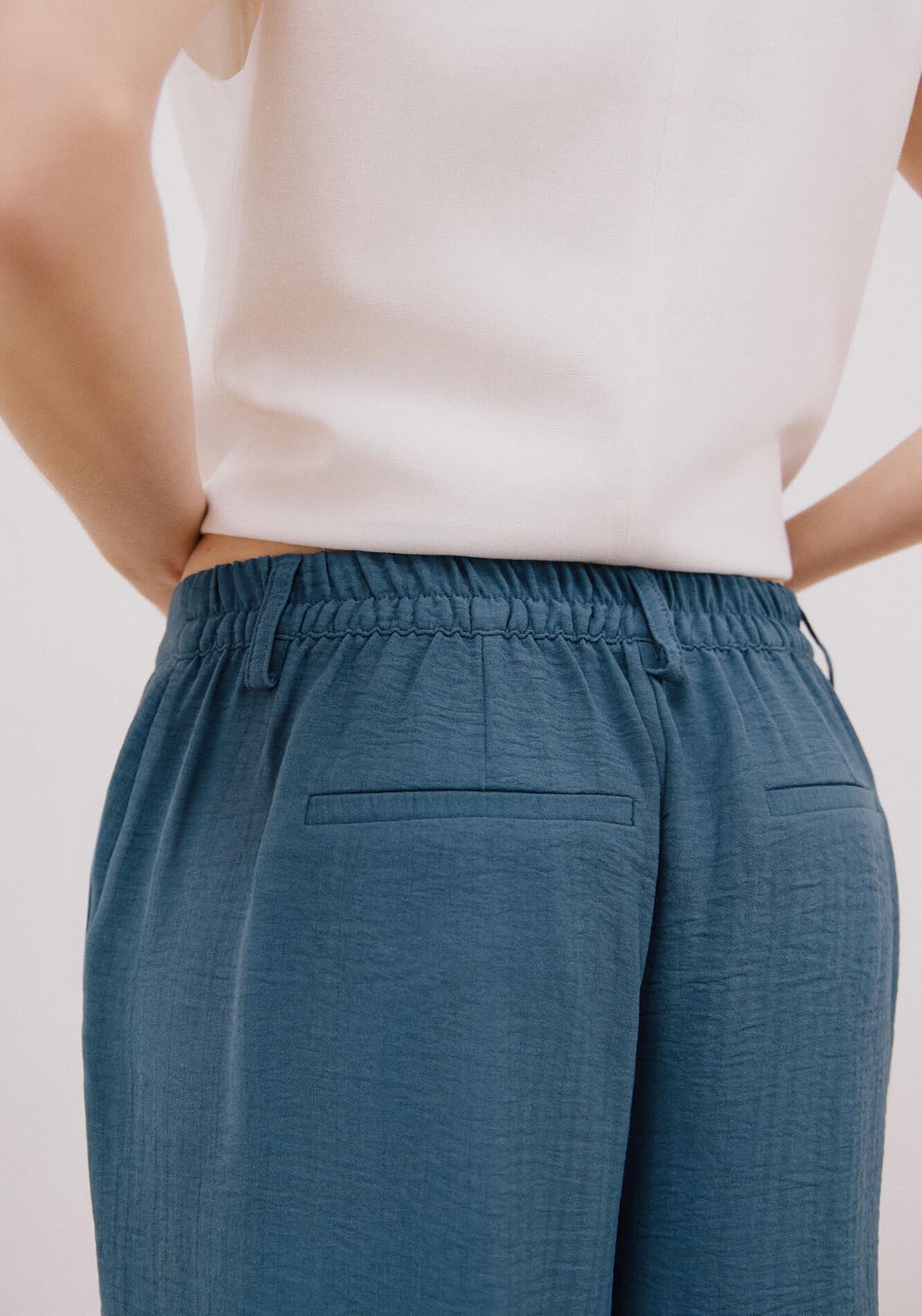 Cortefiel Wide Leg Ankle Length Trousers - Dark Blue 5 Shaws Department Stores