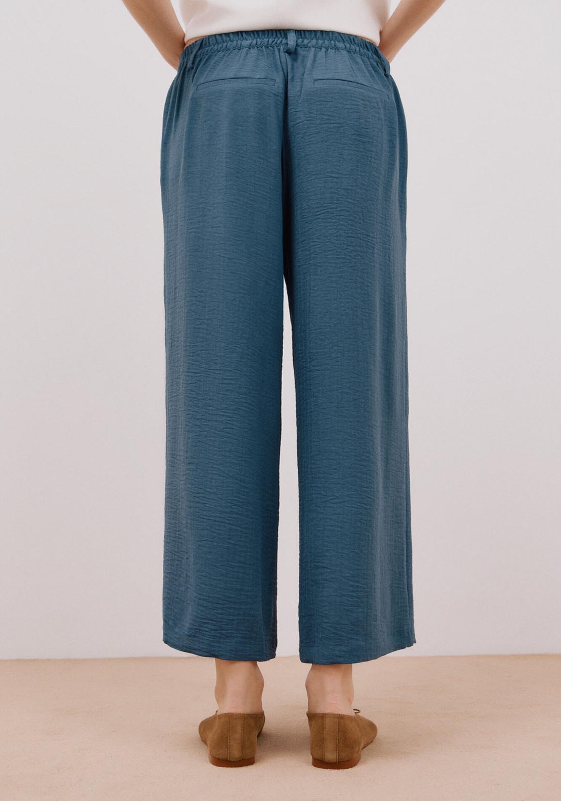 Cortefiel Wide Leg Ankle Length Trousers - Dark Blue 2 Shaws Department Stores