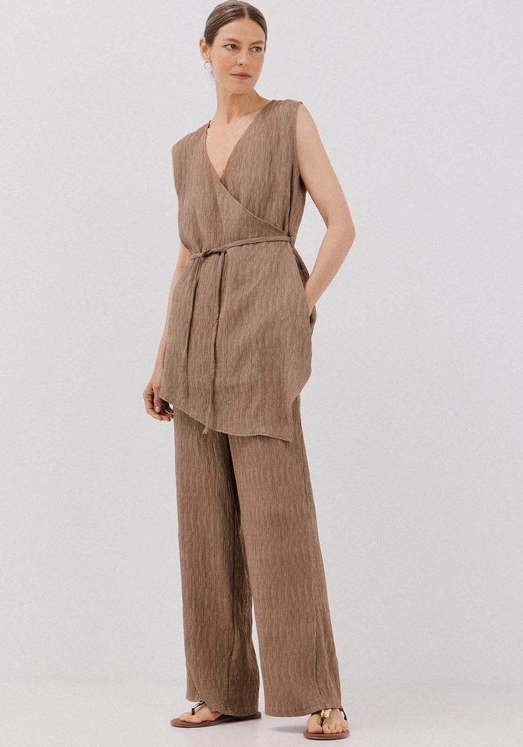 Asymmetrical Textured Top - Brown