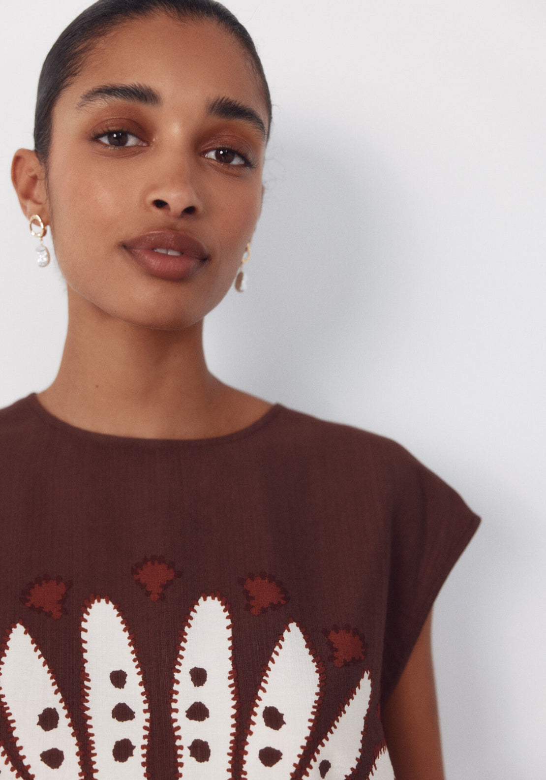 Cortefiel Printed Top - Orange 4 Shaws Department Stores
