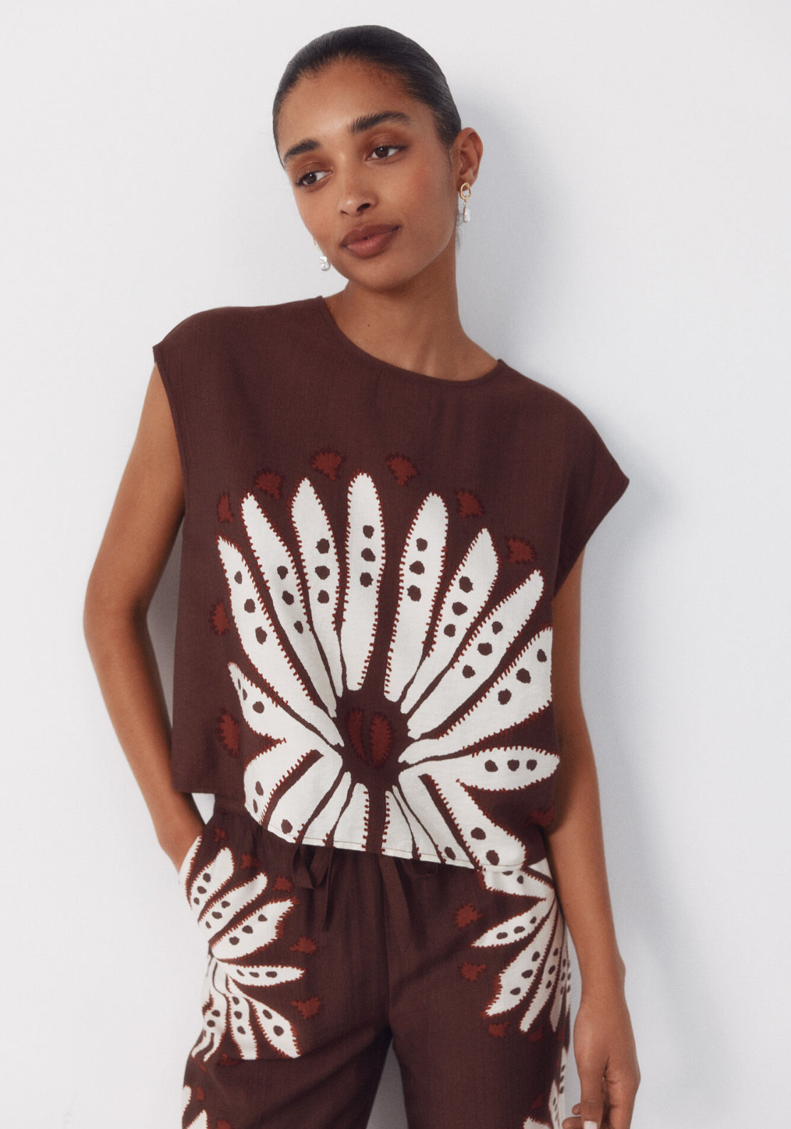 Cortefiel Printed Top - Orange 1 Shaws Department Stores