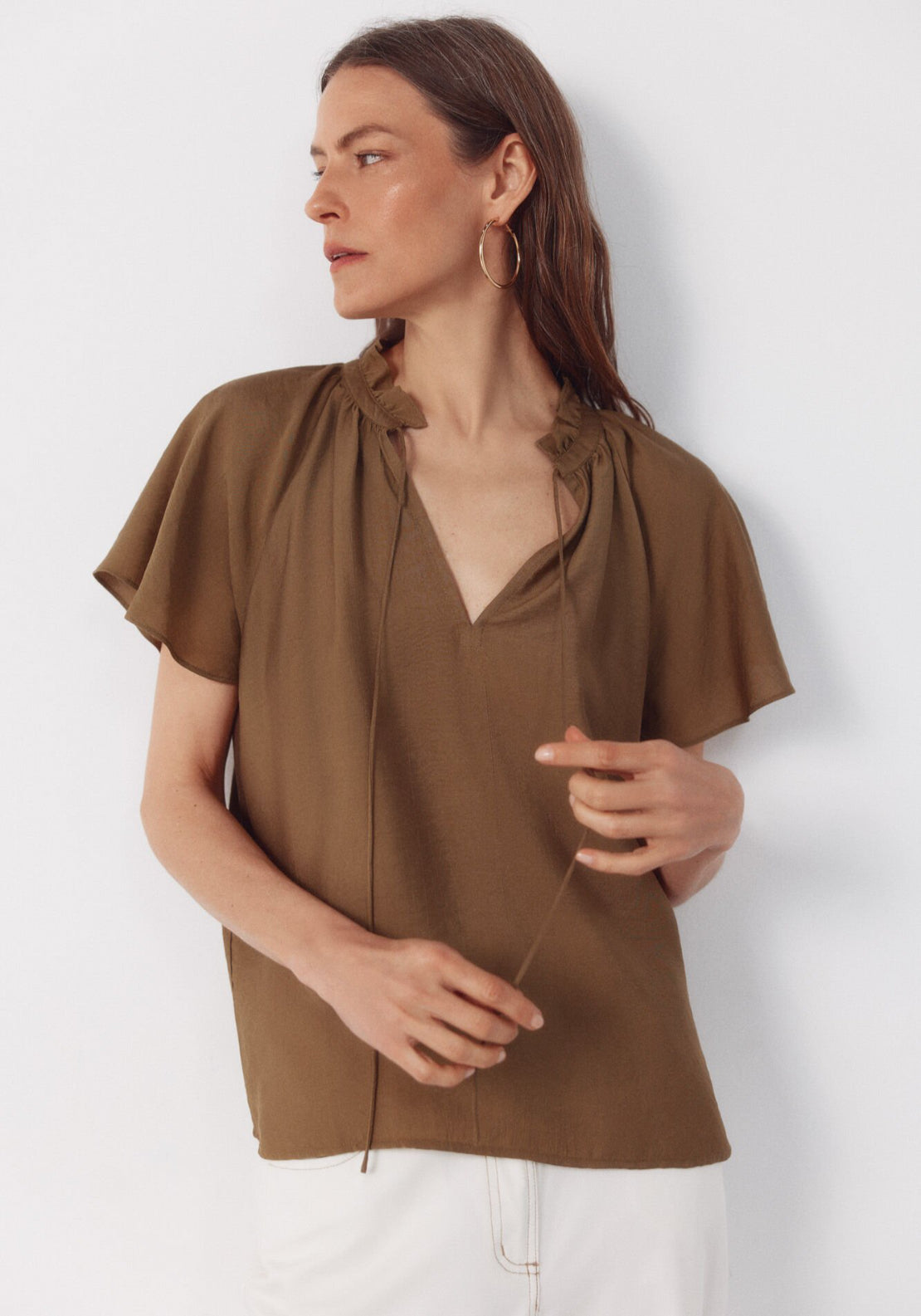 Cortefiel Raglan Sleeve Blouse - Green 1 Shaws Department Stores