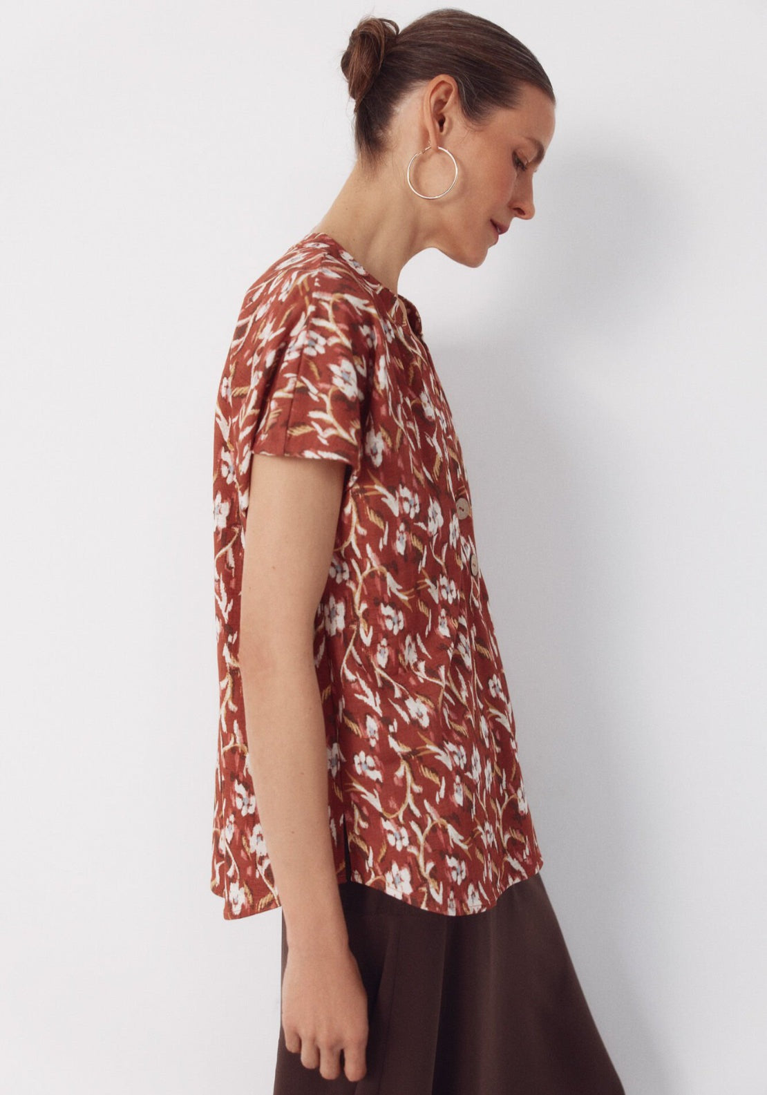 Cortefiel Rustic Short Sleeve V-Neck Blouse - Red 3 Shaws Department Stores
