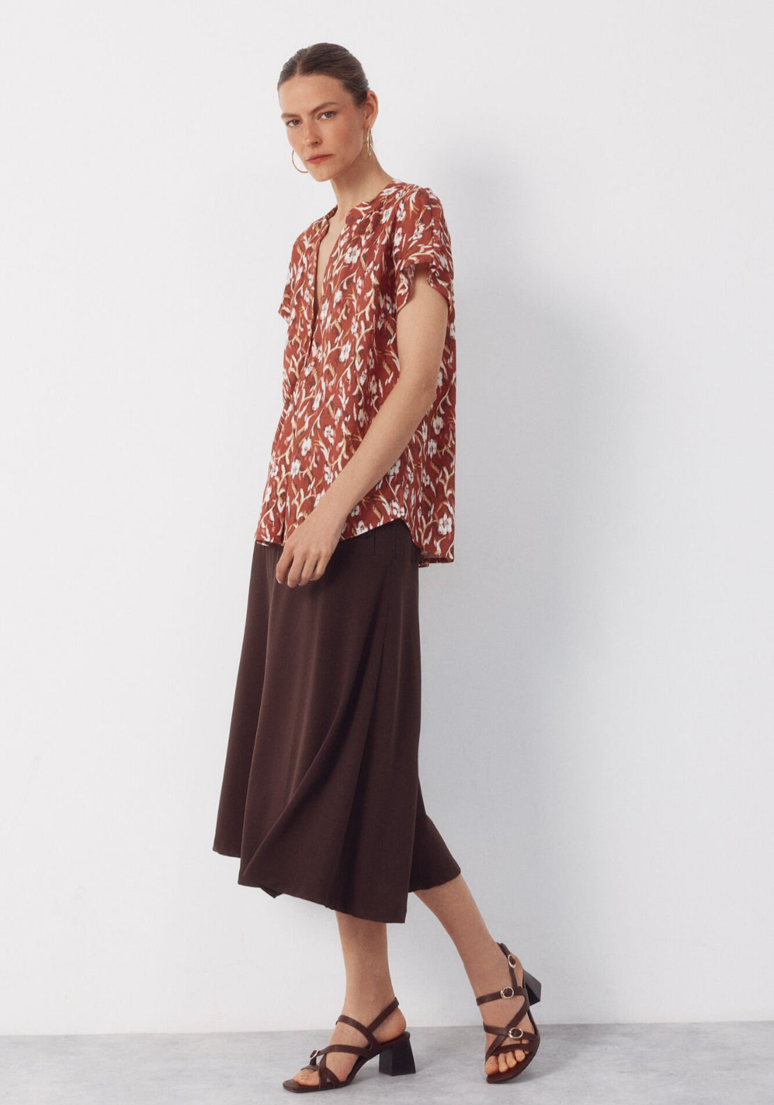 Cortefiel Rustic Short Sleeve V-Neck Blouse - Red 4 Shaws Department Stores