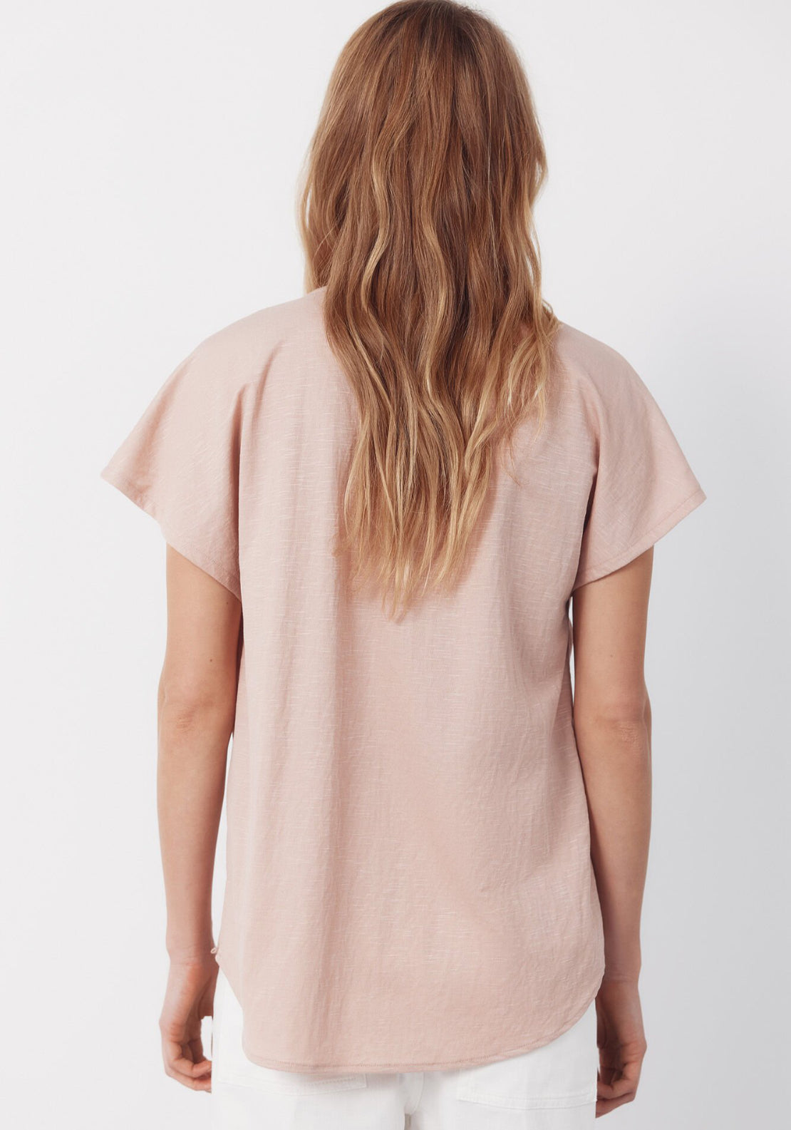 Cortefiel Rustic Short Sleeve V-Neck Blouse - Pink 2 Shaws Department Stores