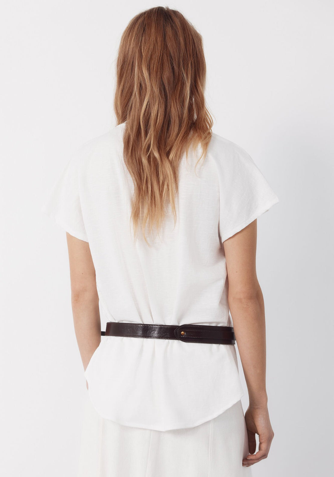 Cortefiel Rustic Short Sleeve V-Neck Blouse - White 2 Shaws Department Stores