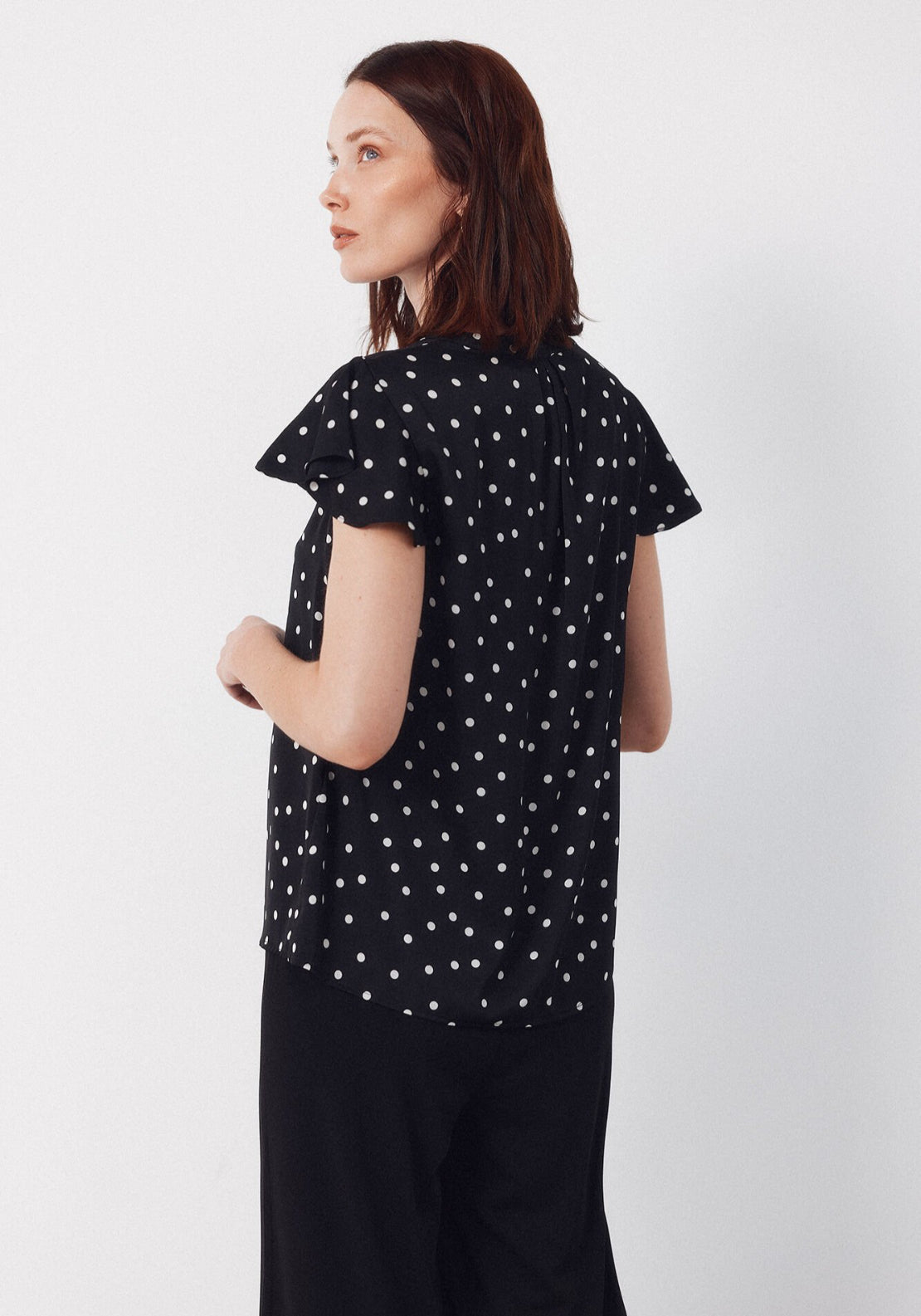 Cortefiel Fluid Flutter Sleeve Blouse - Black 2 Shaws Department Stores