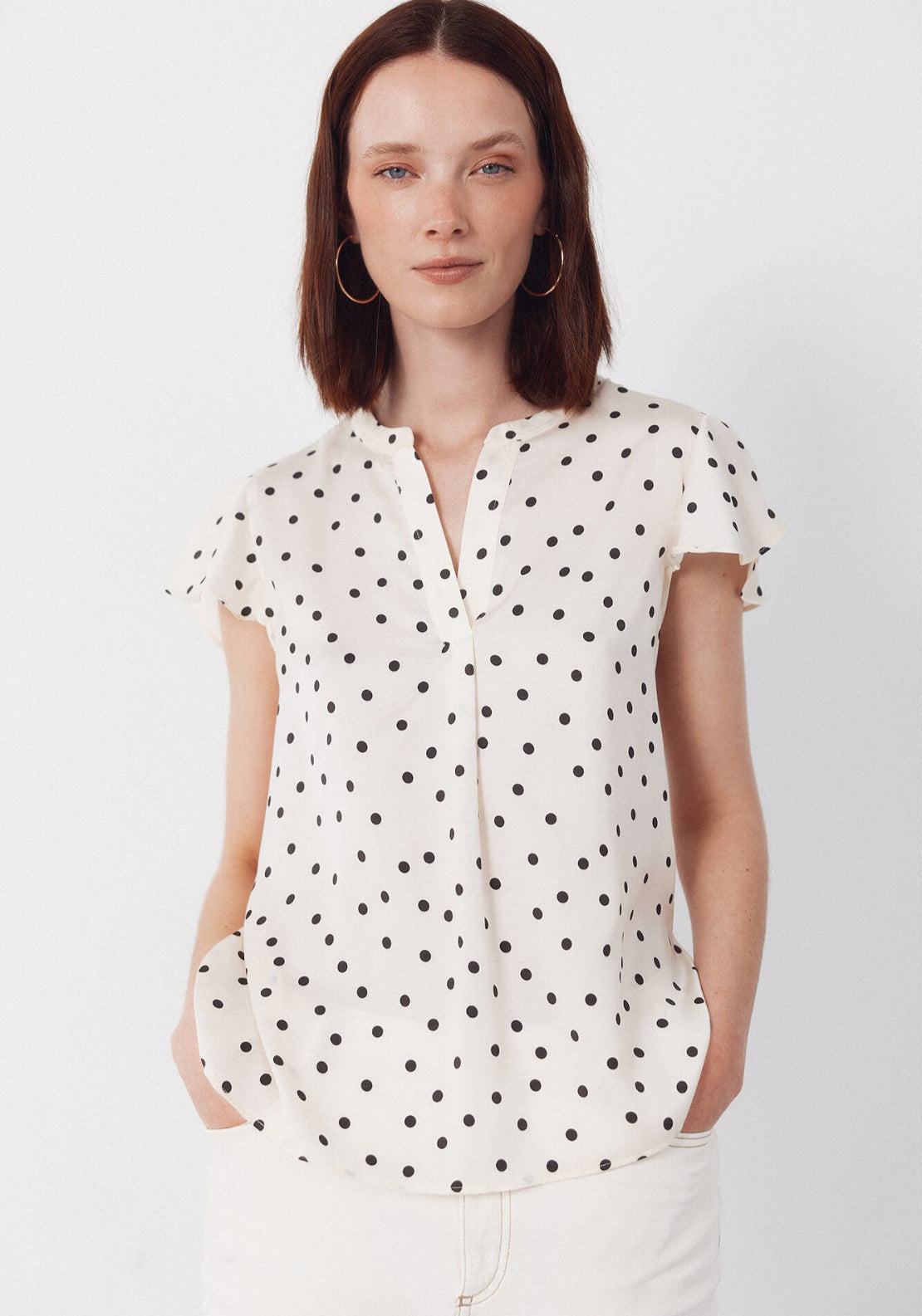 Cortefiel Fluid Flutter Sleeve Blouse - Multicolour 1 Shaws Department Stores