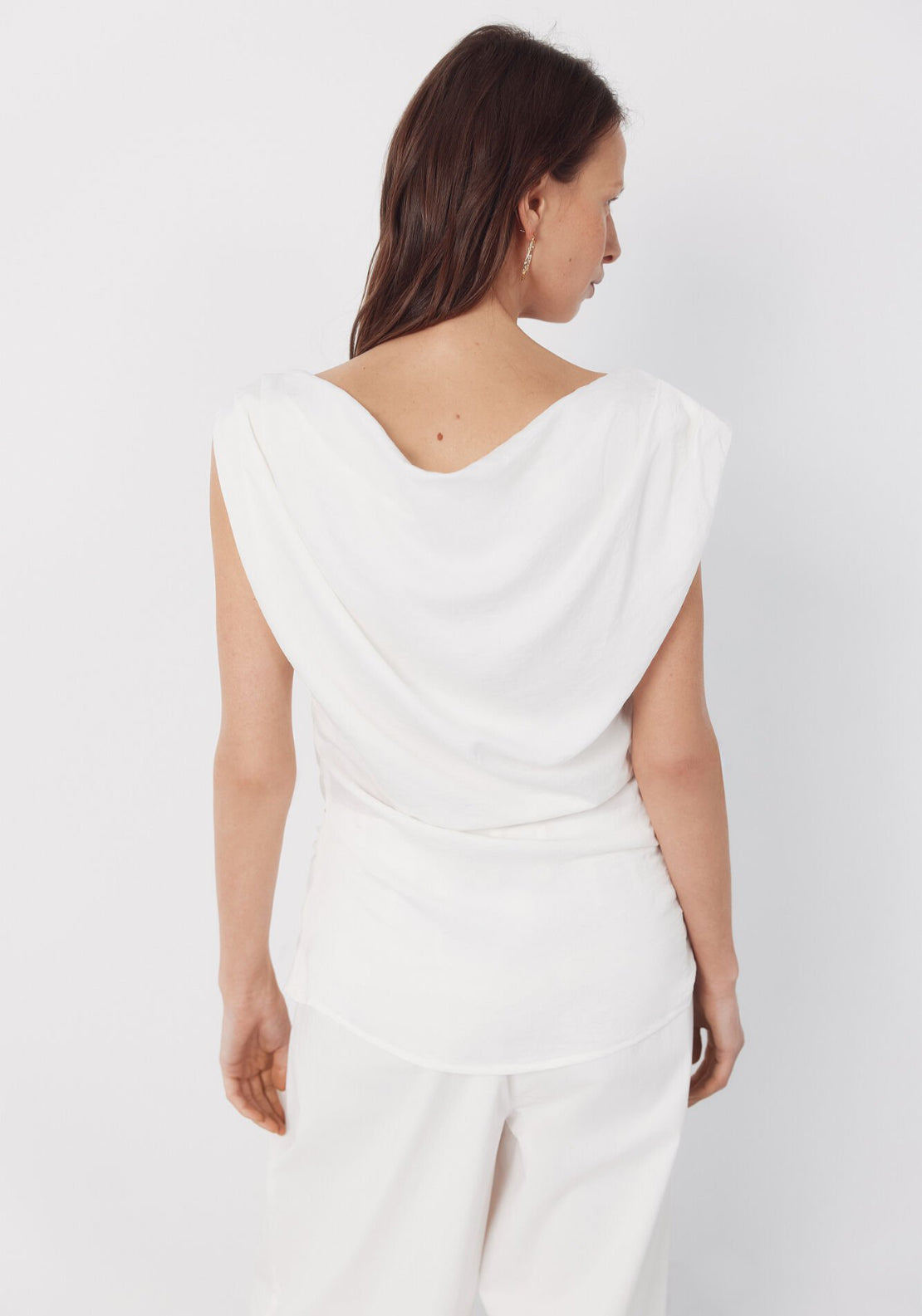 Cortefiel Asymmetrical Draped Top - Cream 2 Shaws Department Stores
