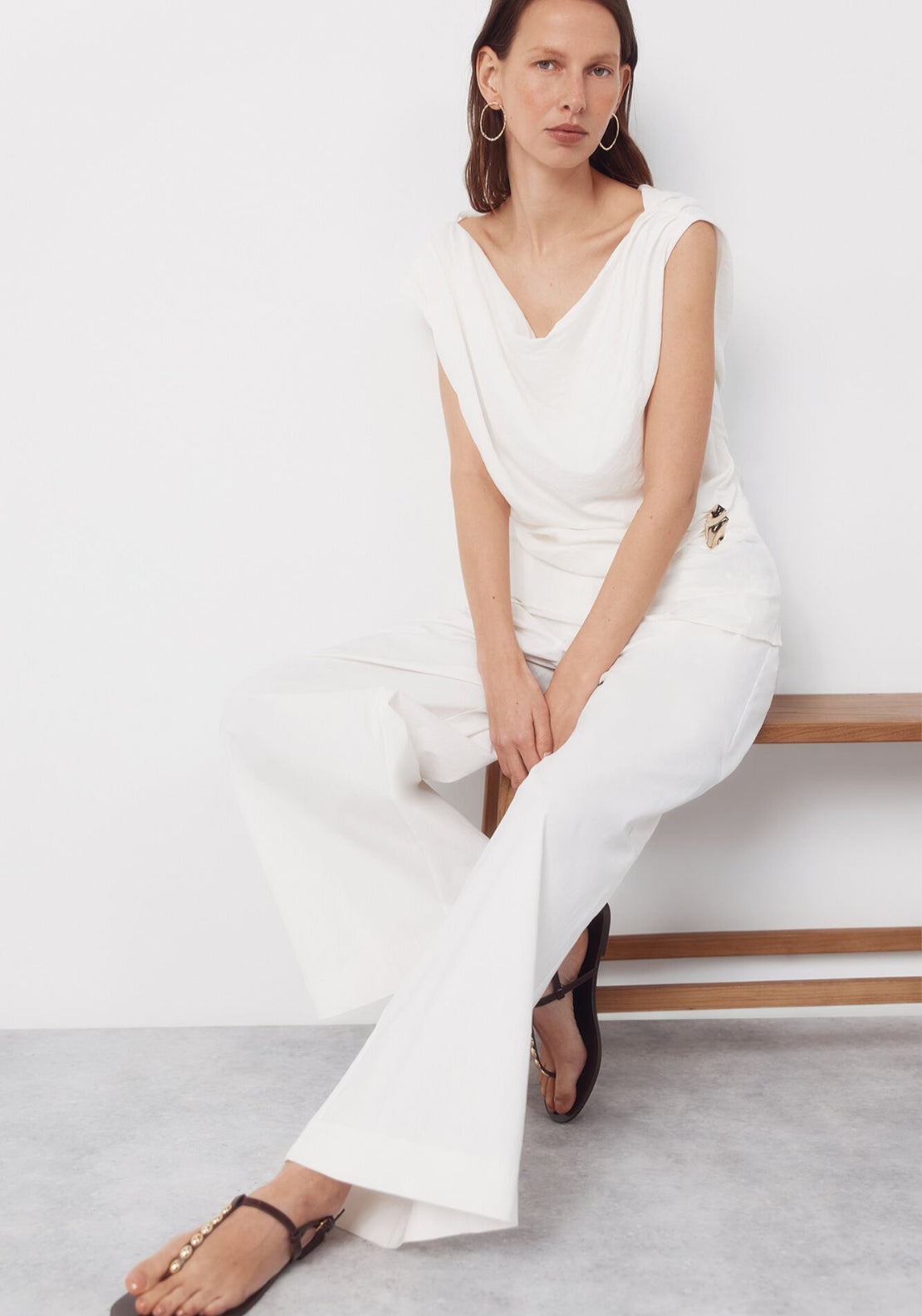 Cortefiel Asymmetrical Draped Top - Cream 4 Shaws Department Stores